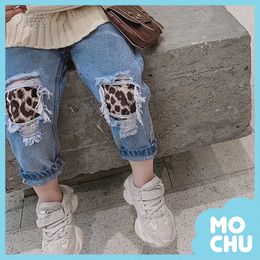 補丁豹紋牛仔長褲