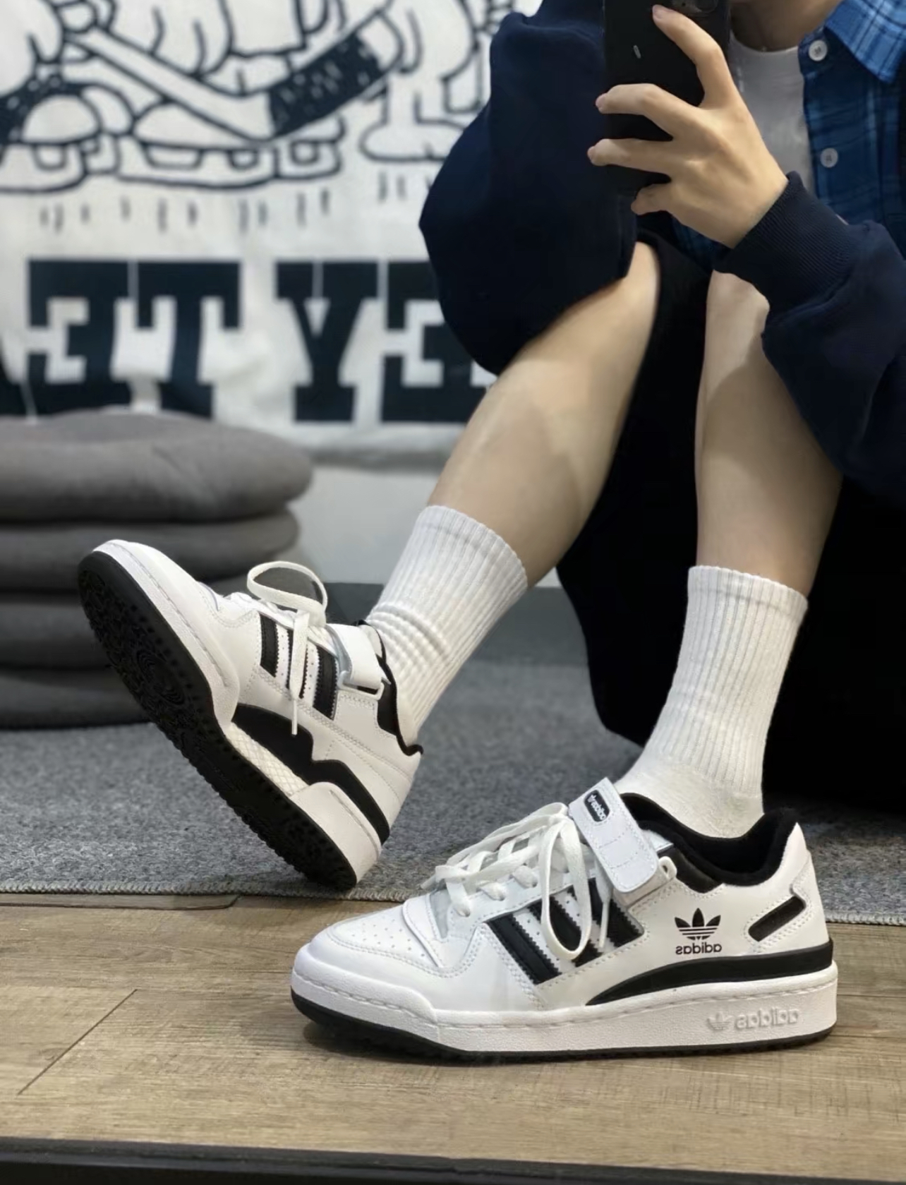 adidas Forum Low 運動 男女鞋 愛迪達 魔鬼氈 皮革 白 黑 FY7757 Dec lu