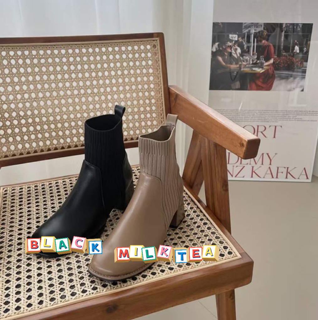 寵粉系列：舒服闊頭小襪筒casual粗跟短boot