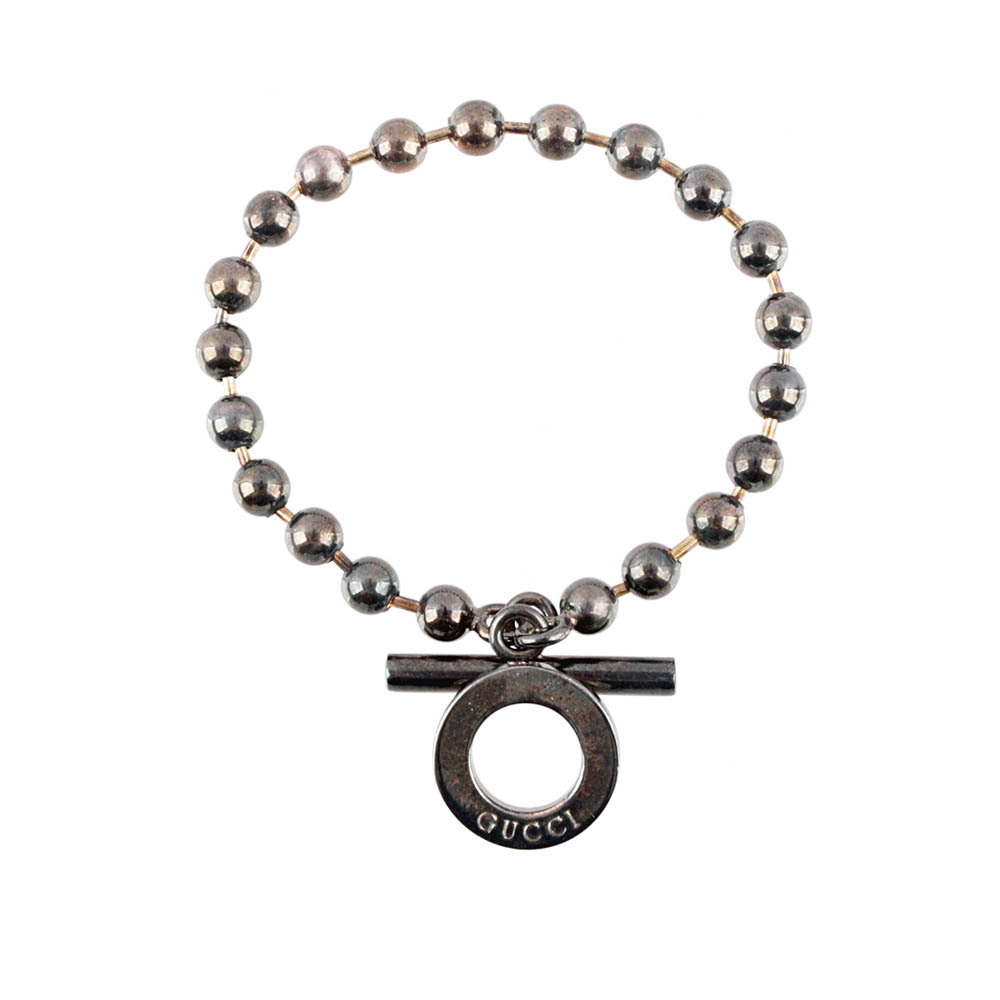 【GUCCI】珠鍊T扣純銀手鍊(17cm)