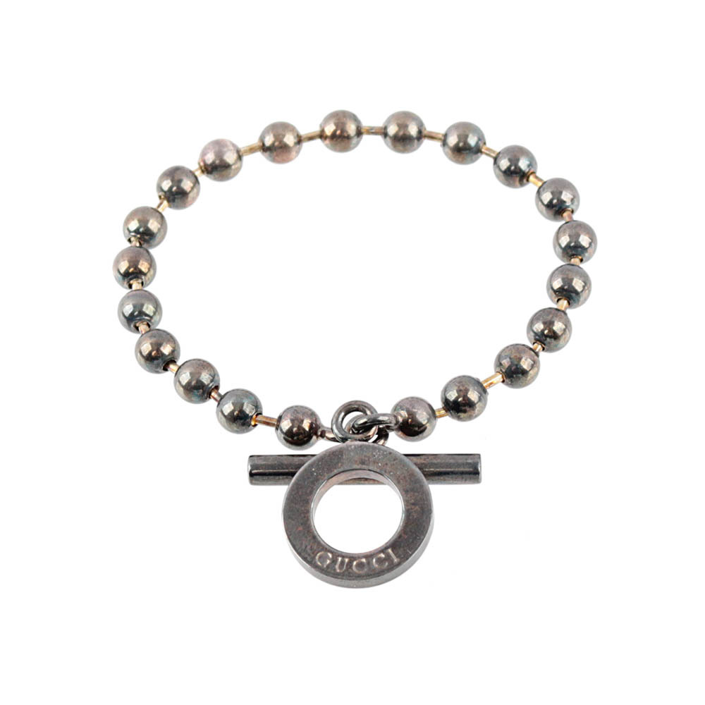 【GUCCI】珠鍊T扣純銀手鍊(17cm)