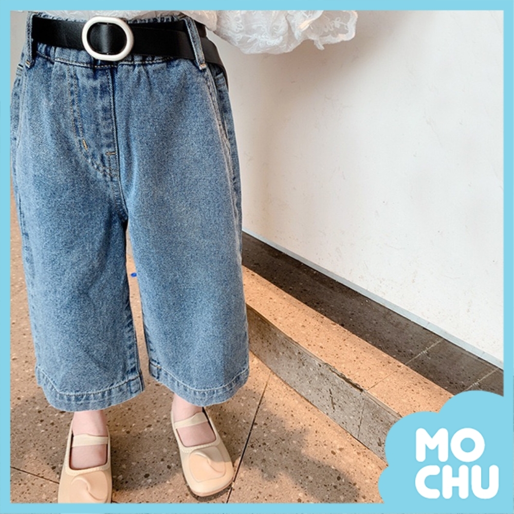 經典牛仔闊腿褲(含腰帶)