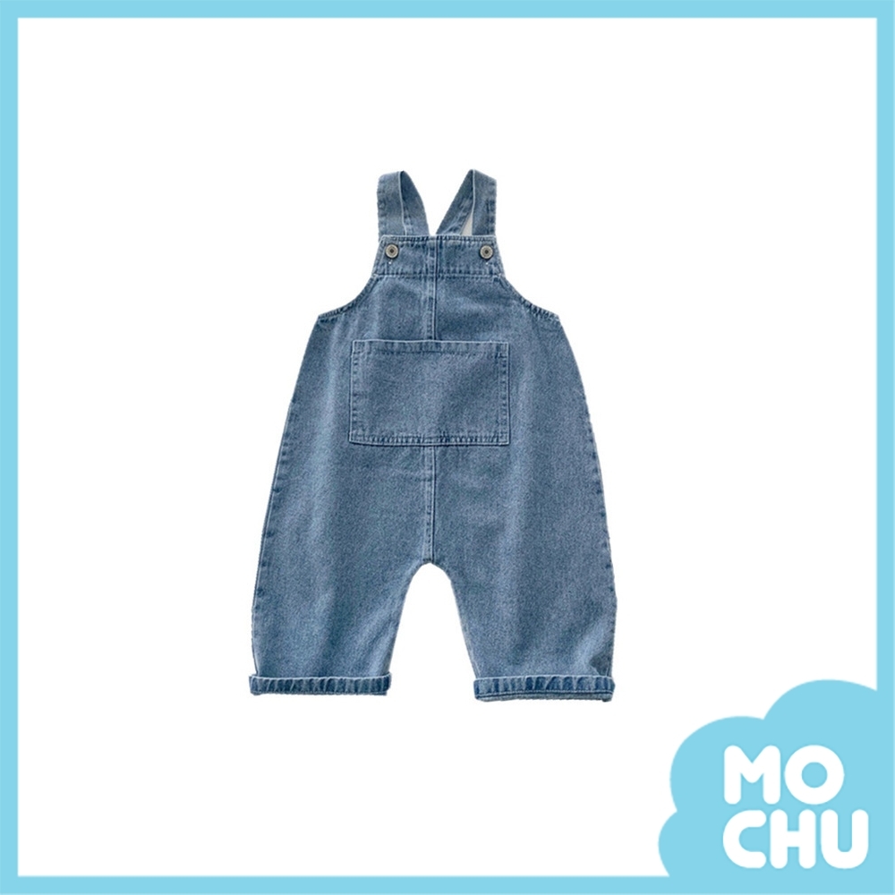 俏皮大口袋牛仔背帶褲