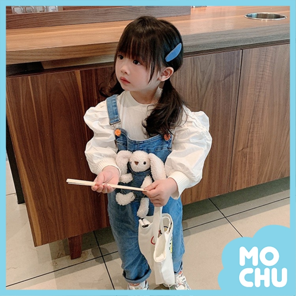 口袋小兔子牛仔背帶褲