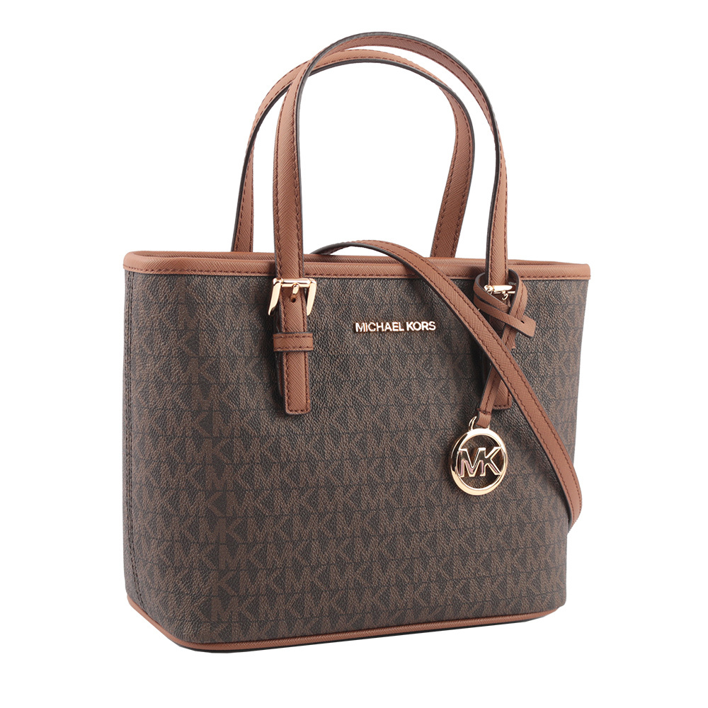 【Michael Kors】滿版圓形Logo 塗層帆布小款托特包