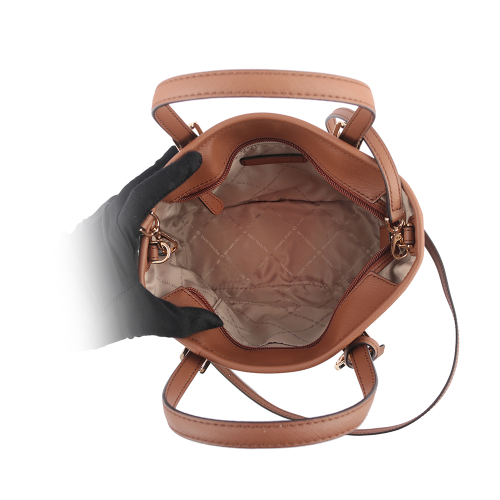 【Michael Kors】滿版圓形Logo 塗層帆布小款托特包(咖啡色)