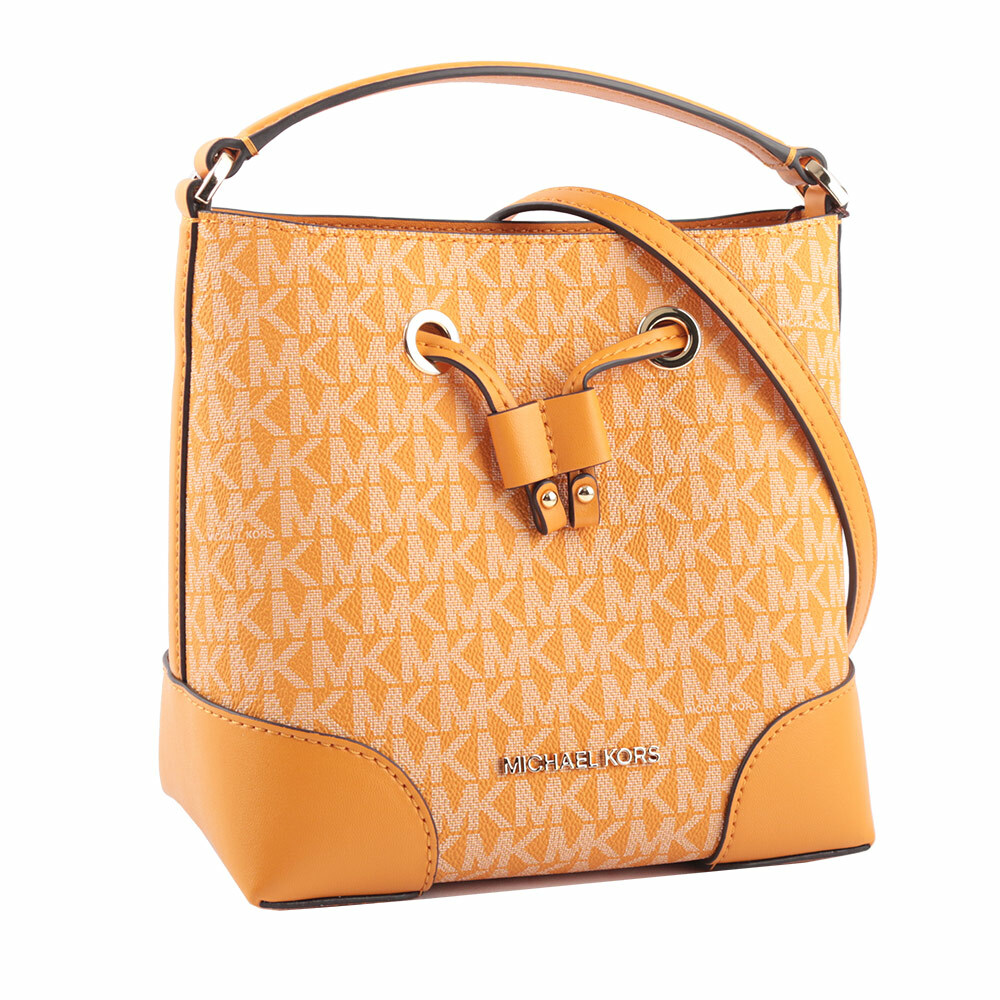 【MICHAEL KORS】Mercer 塗層帆布束繩設計小款水桶包(蜂蜜黃)