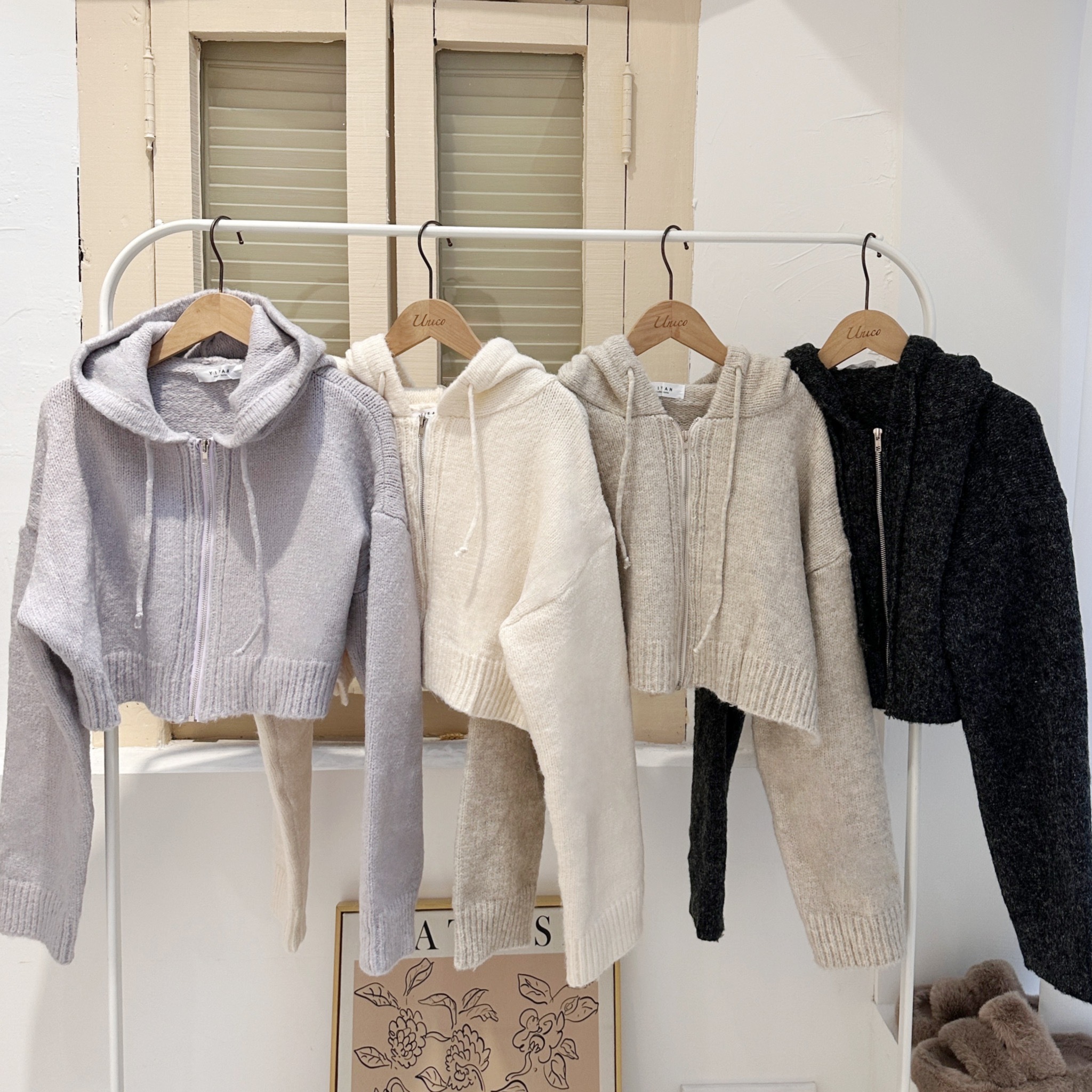 柔軟針織短版連帽外套/四色