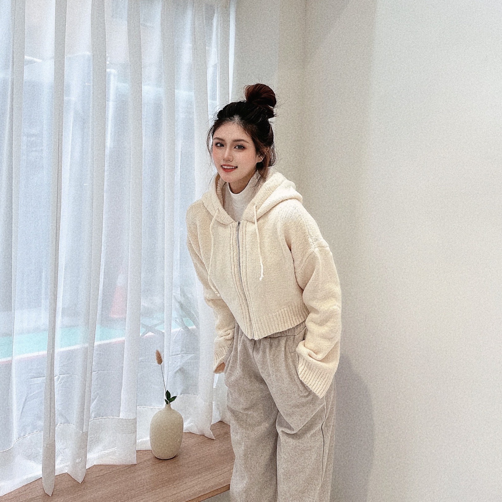 柔軟針織短版連帽外套/四色