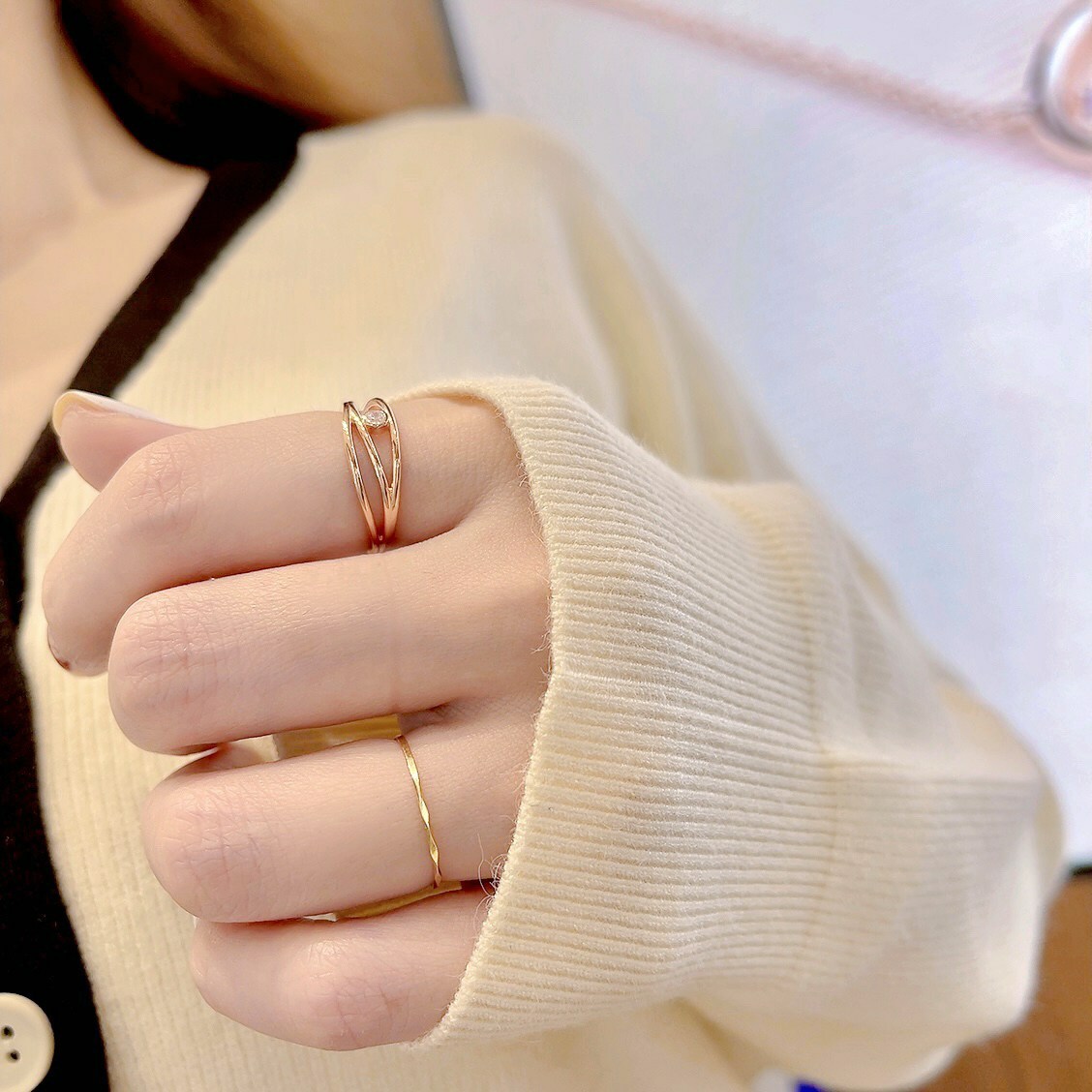 多環水波紋 純銀戒指