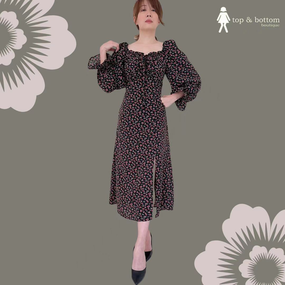 L/SLEEVE FLORAL LONG DRESS