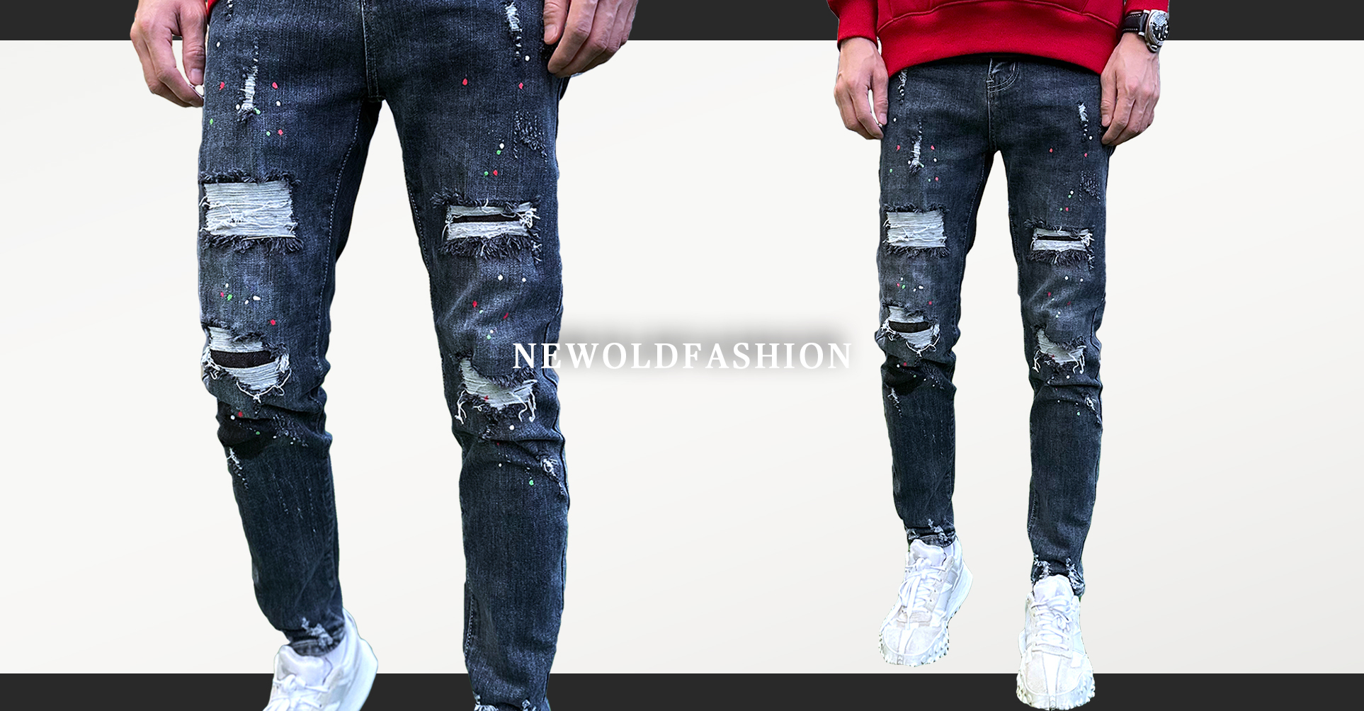 重磅潑漆破壞四洞補丁小直筒