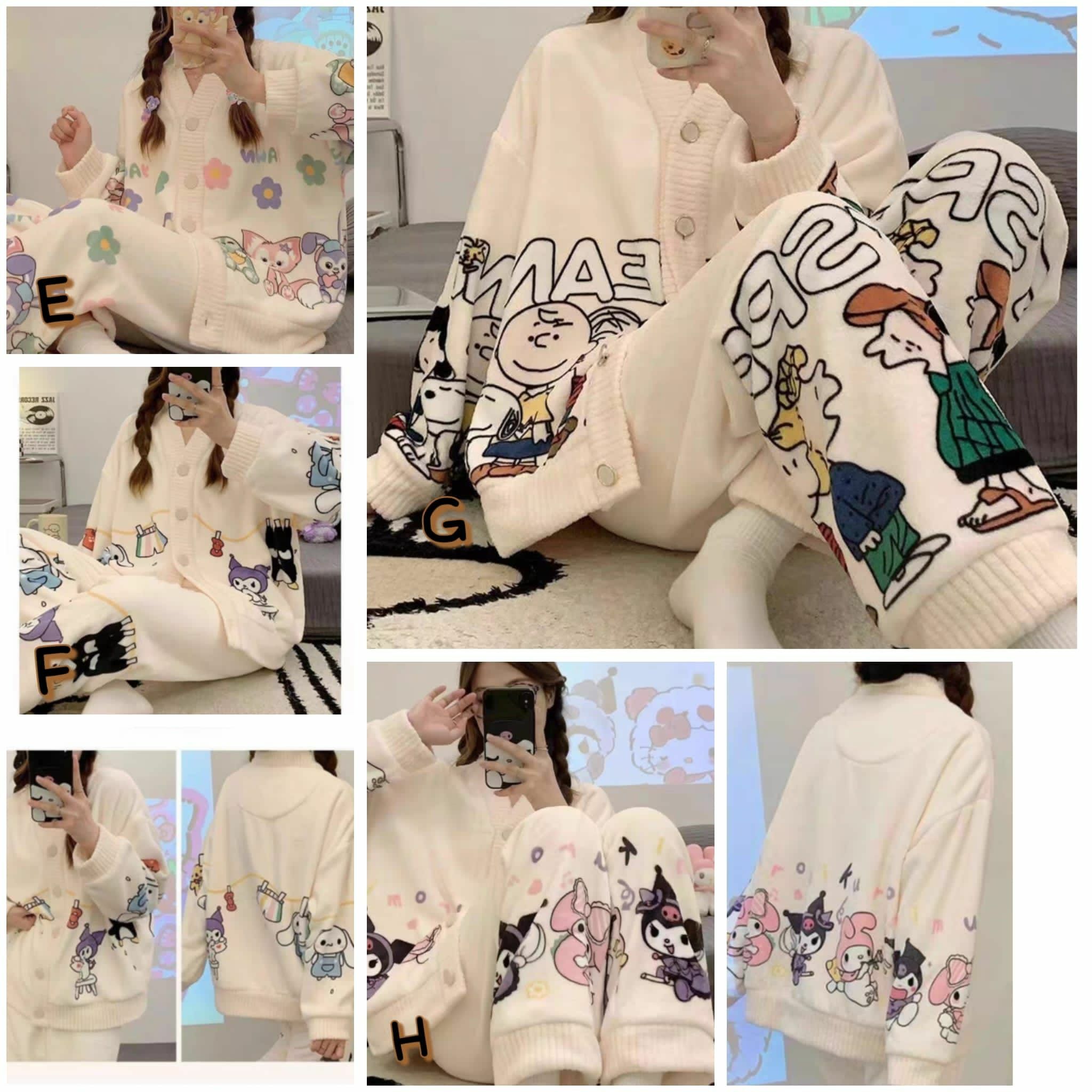 🔶卡通法蘭絨鈕扣家居服 -2203651