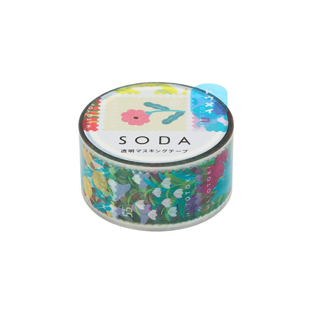 花朵郵票 Soda透明PET膠帶 寬20MM ｜KING JIM
