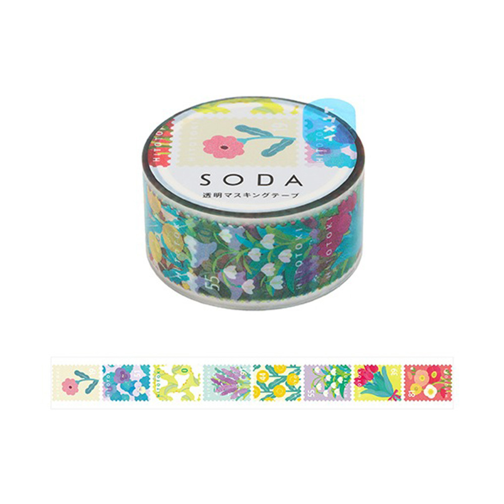 花朵郵票 Soda透明PET膠帶 寬20MM ｜KING JIM