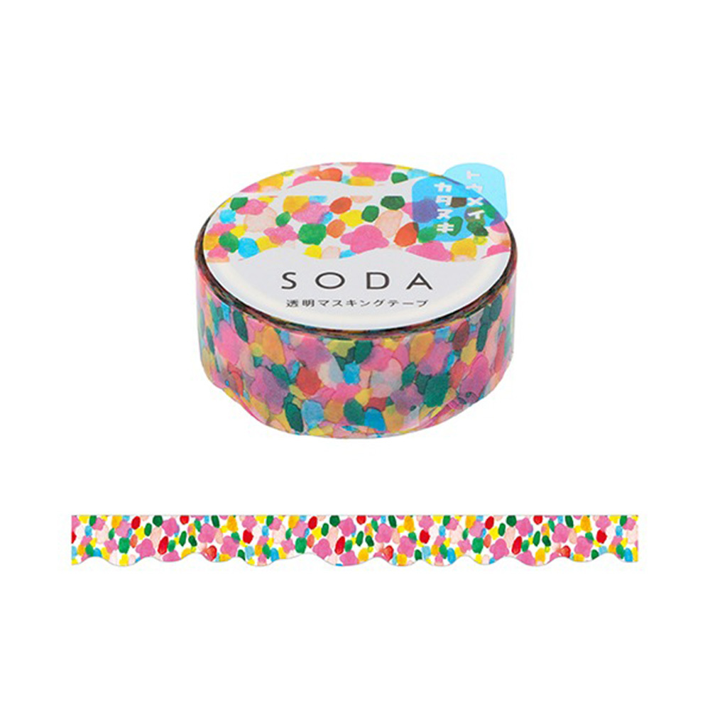 彩色糖珠 Soda透明PET膠帶 軋型款 寬15MM ｜KING JIM