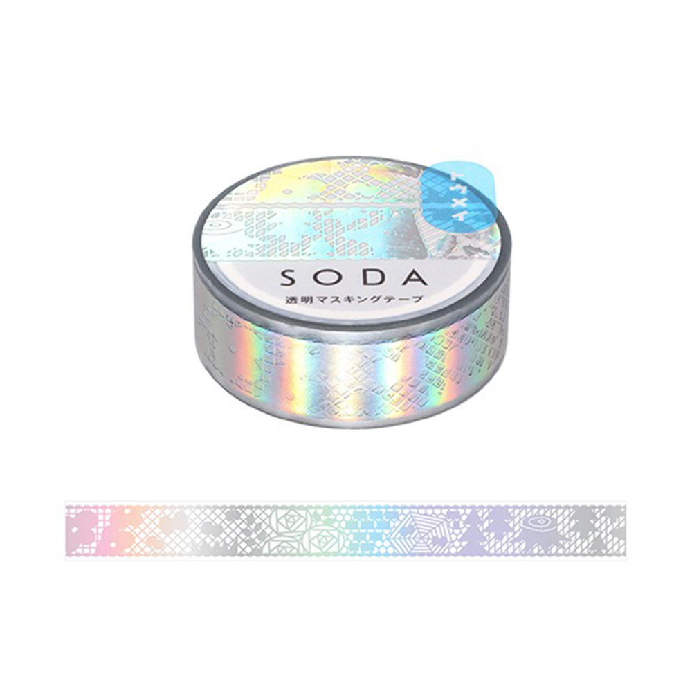蕾絲鈎花 Soda透明PET膠帶 箔押款 寬15MM ｜KING JIM