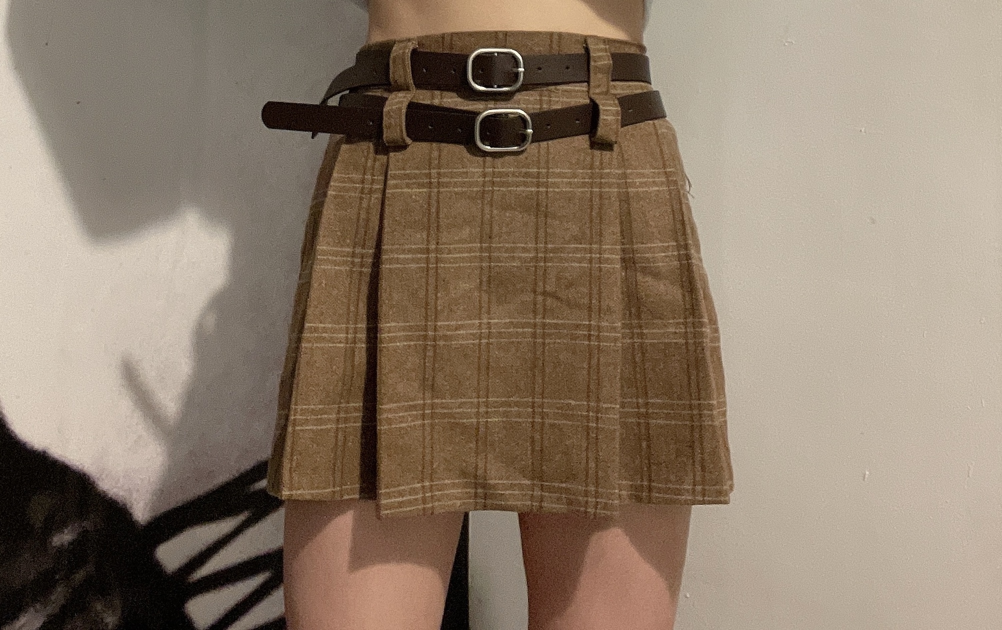 雙皮帶格仔短裙