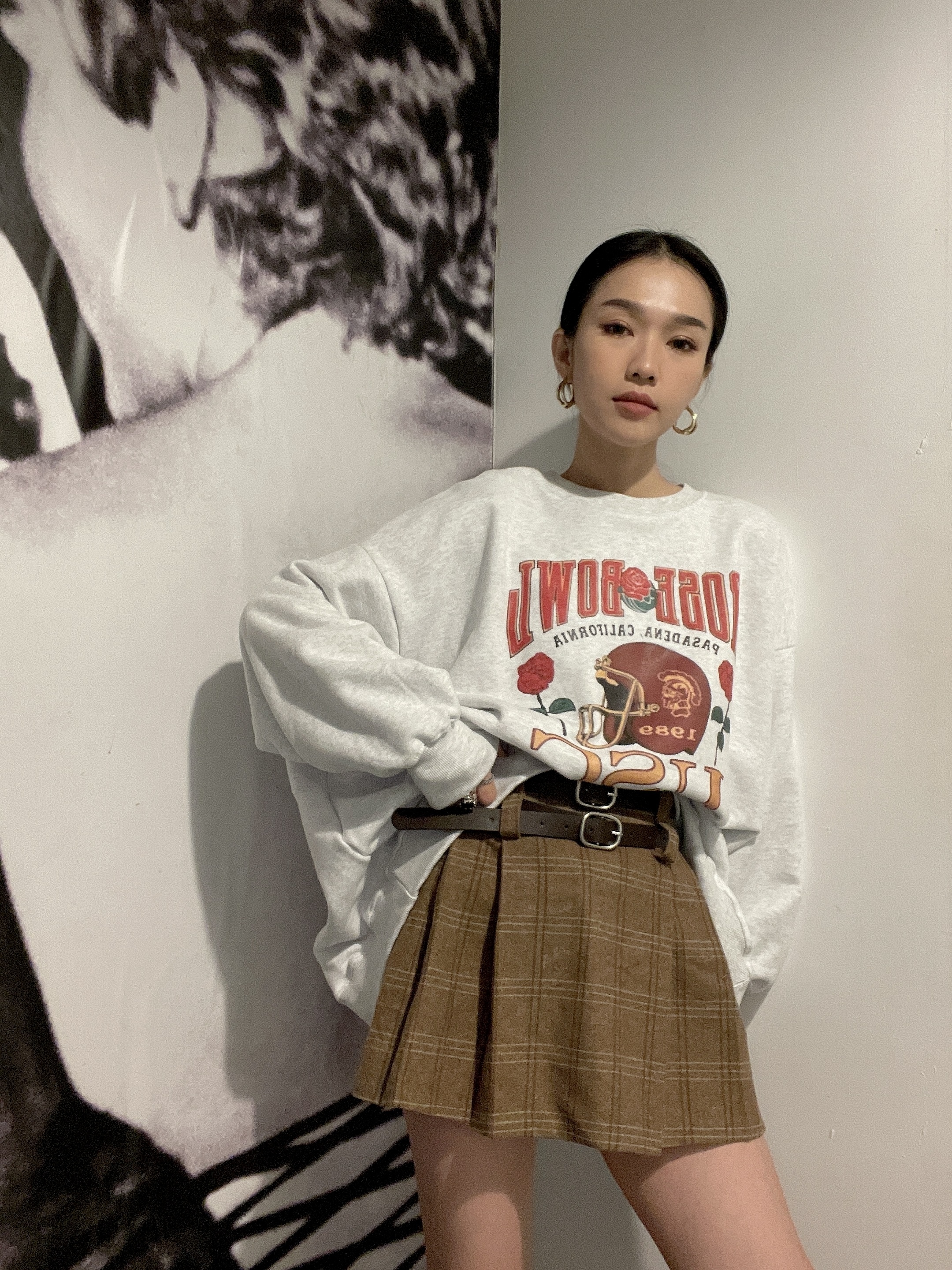 雙皮帶格仔短裙