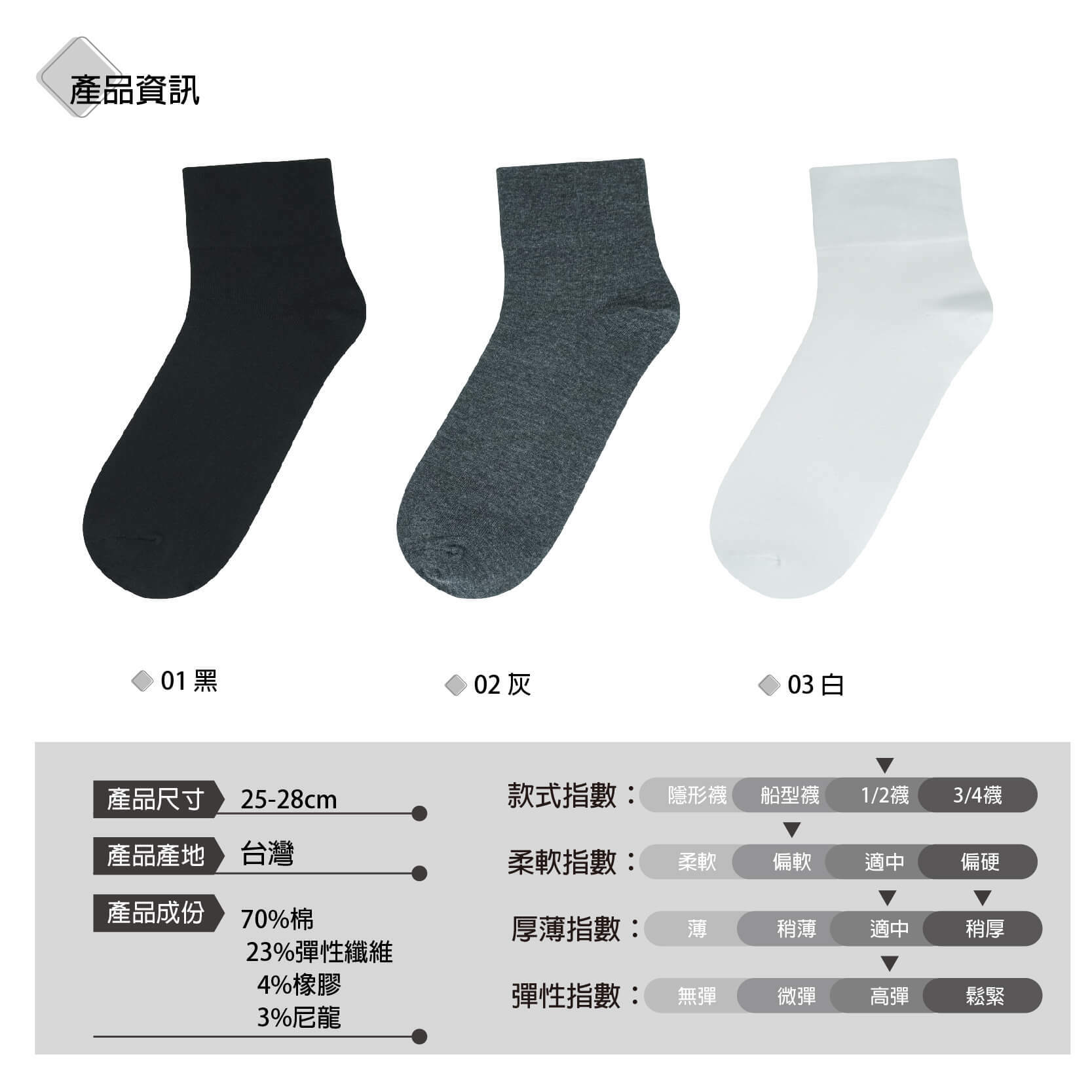 B3096-4-抗菌男寬口1/2消臭襪