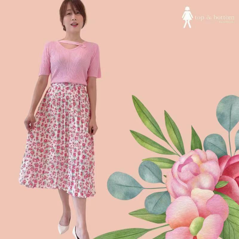 PLEATED FLORAL MIDI SKIRT