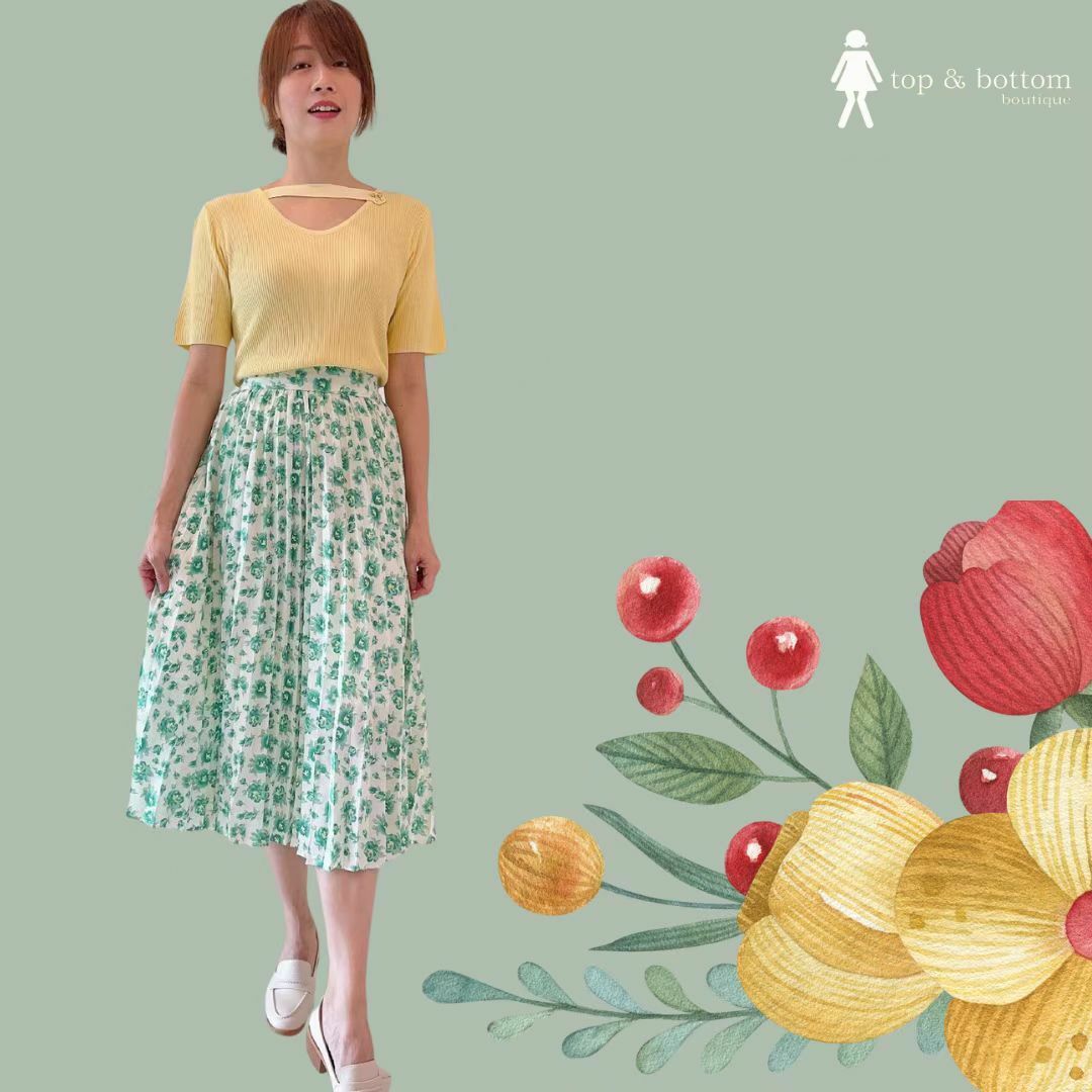 PLEATED FLORAL MIDI SKIRT