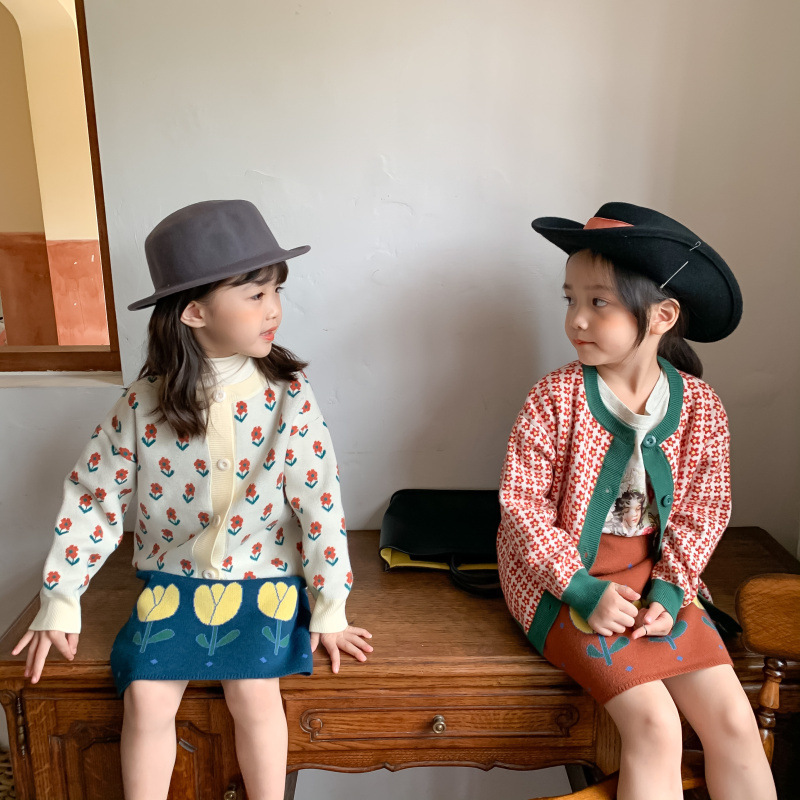 【限量】針織鬱金香花花-春秋長袖針織外套/半身裙(90-140)