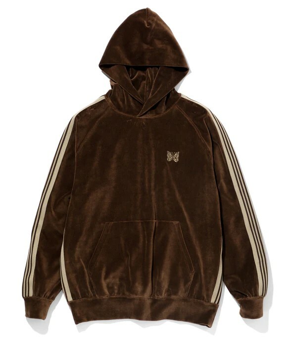 NEEDLES TRACK HOODY C/PE VELOUR - BROWN