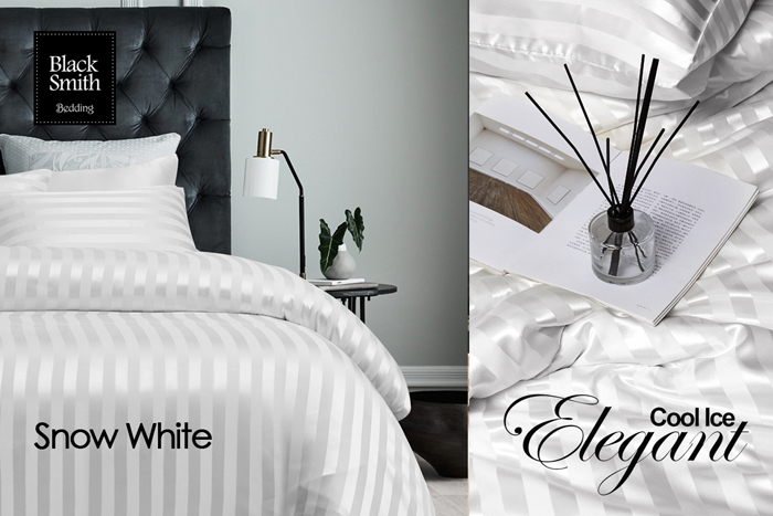 Black Smith -雪花白2870針 冰絲瑰麗條子系列套裝(單人/雙人/加大/特大)