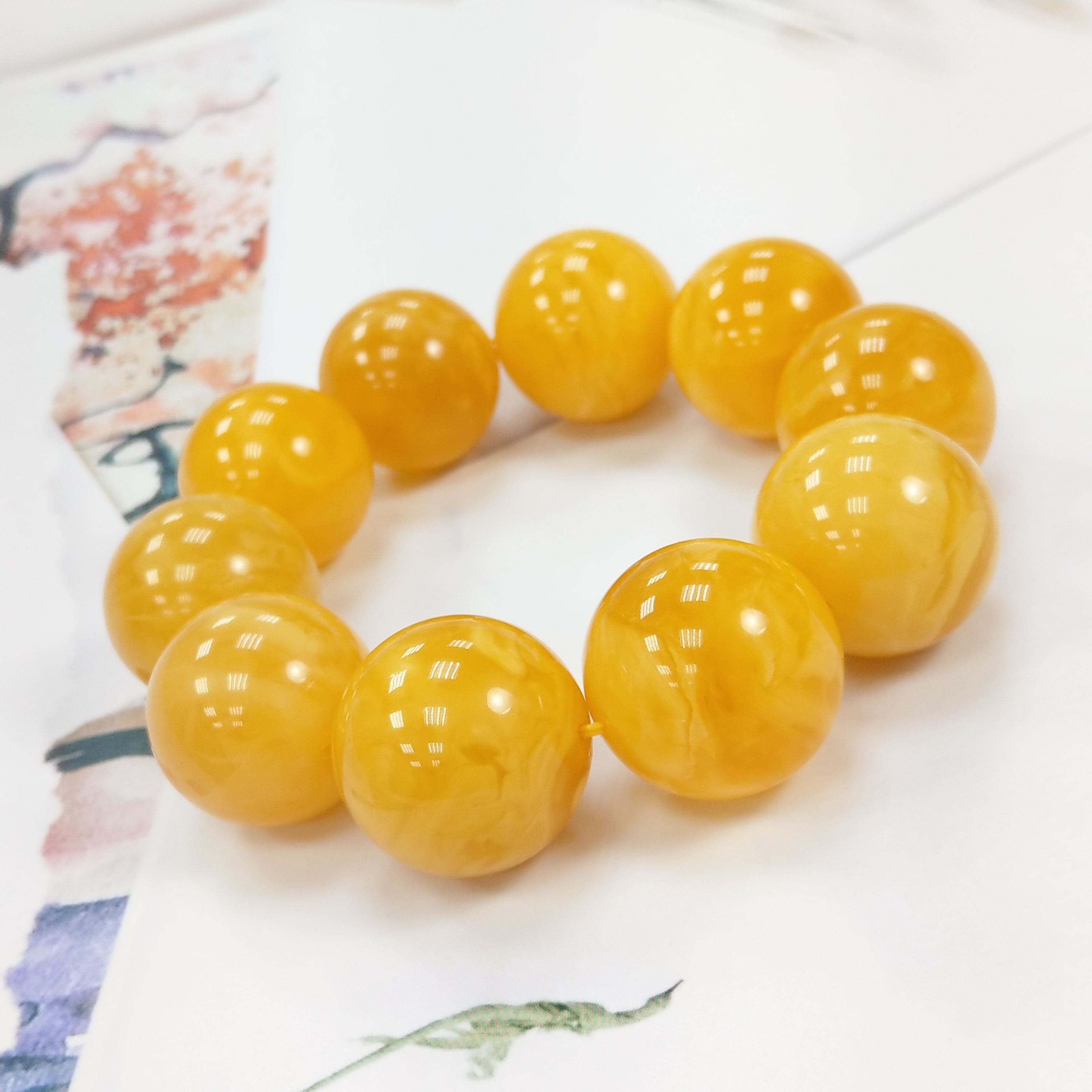 (已結緣)傳家級天然氧化俄羅斯白花蜜蠟圓珠手鍊 23-24mm