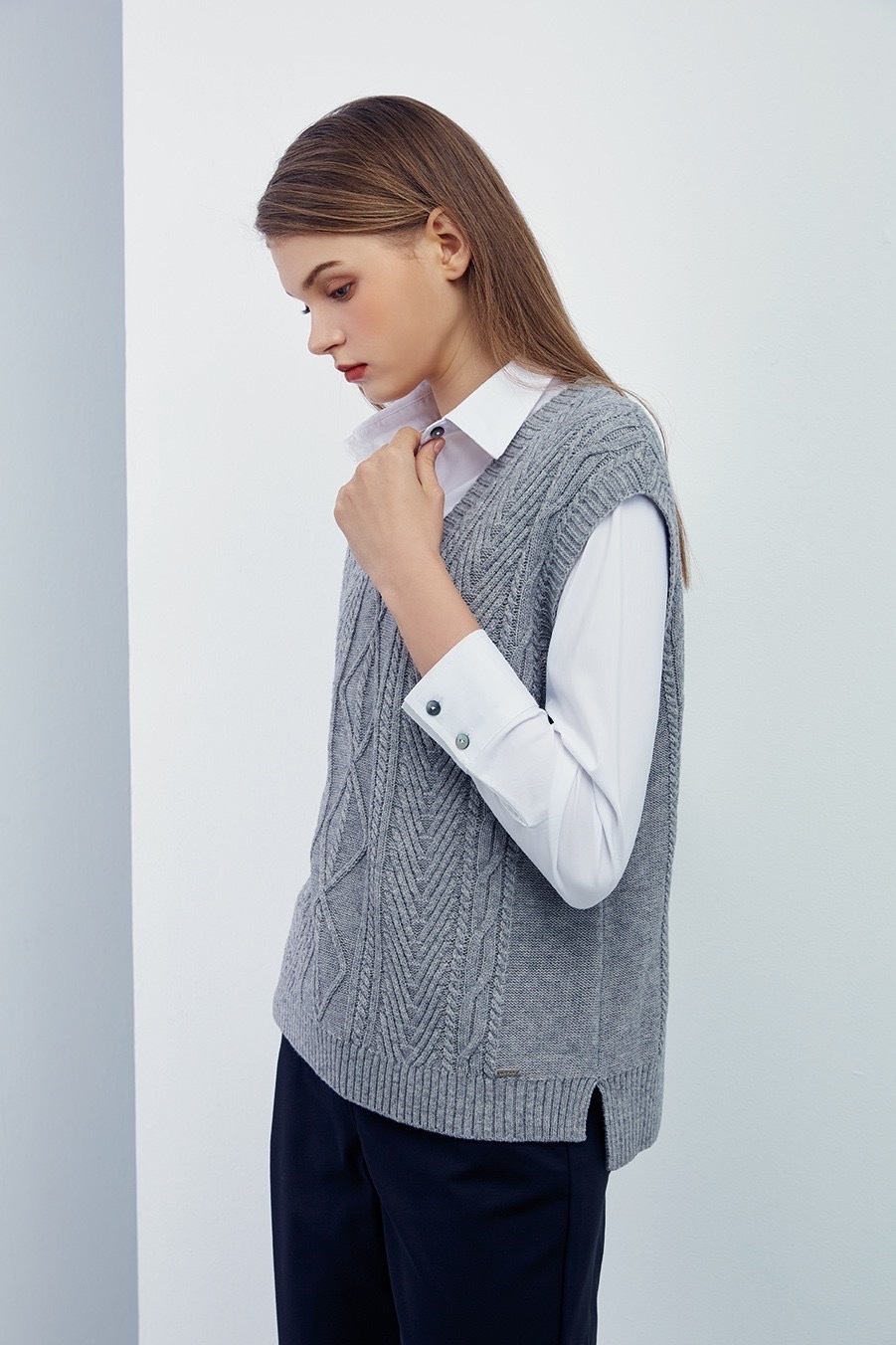 時尚英倫學院風粗針背心R6571