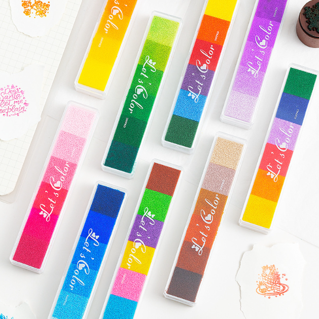 长条渐变彩色印章 印泥