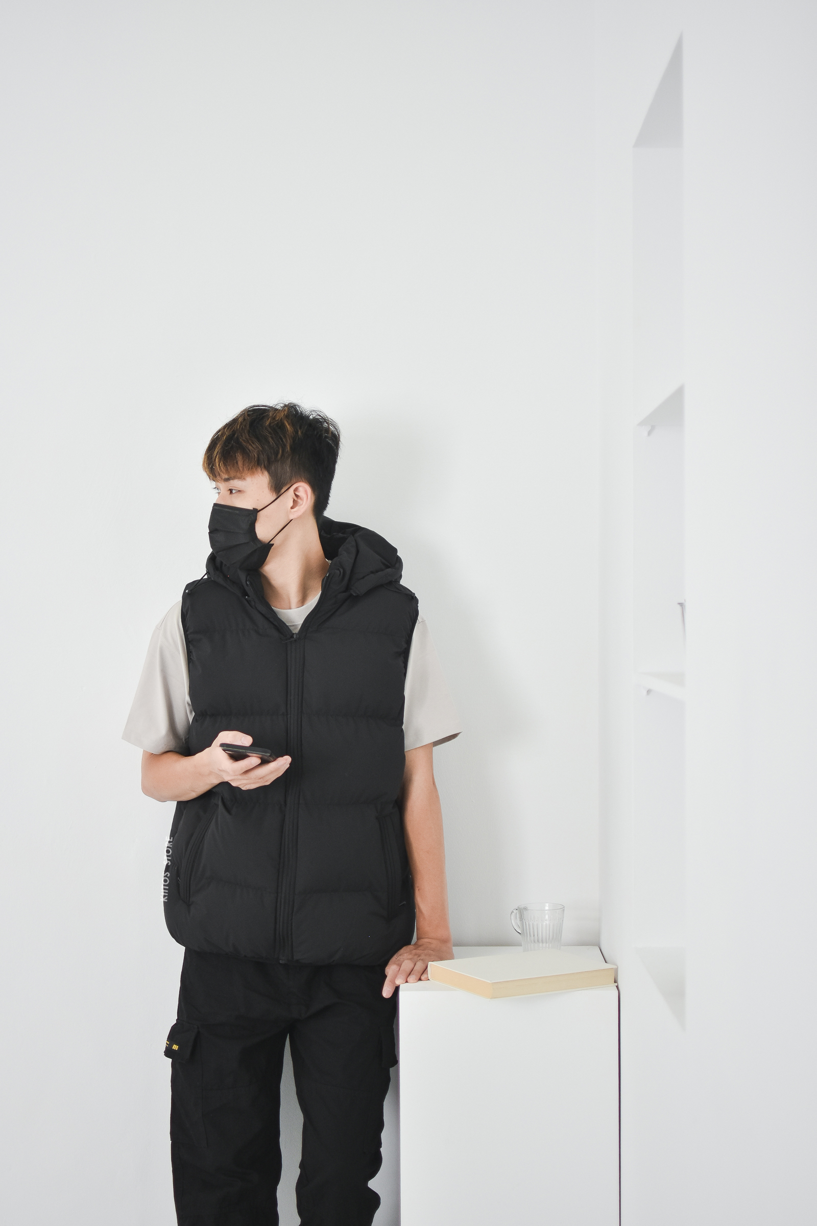 工裝街頭羽絨背心 黑 軍綠 卡其