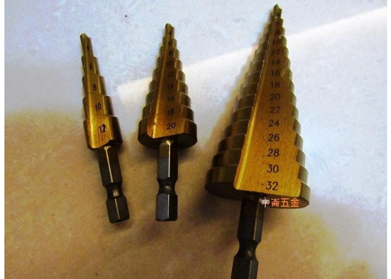 ＊中崙五金【附發票】3支組 HSS 鍍鈦階梯鑽頭組（12-20-32mm）六角柄階梯鑽 圓穴鑽 梯形鑽頭 薄白鐵用