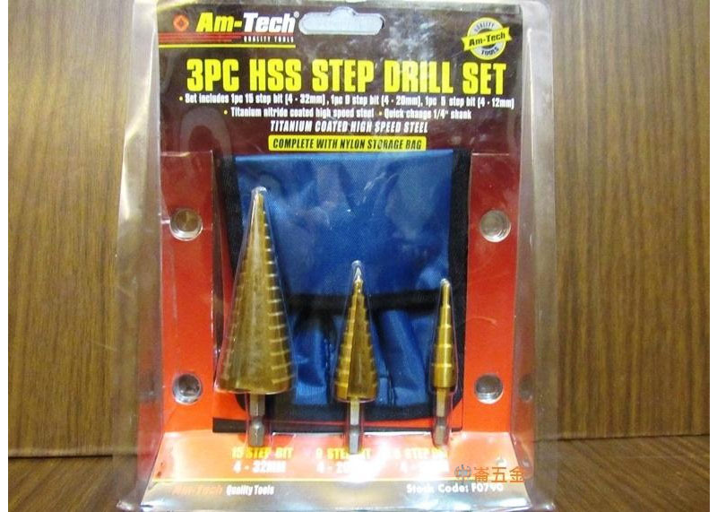 ＊中崙五金【附發票】3支組 HSS 鍍鈦階梯鑽頭組（12-20-32mm）六角柄階梯鑽 圓穴鑽 梯形鑽頭 薄白鐵用