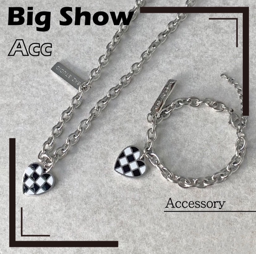 棋盤格愛心項鍊 手鍊 /黑白格/鐵牌/鈦鋼 現貨