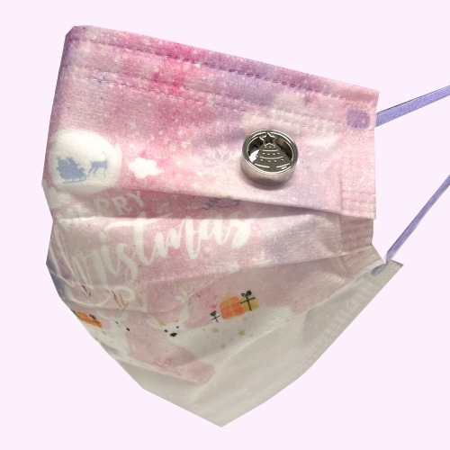 15mm 聖誕樹 圖案香薰扣 香精油釦 精油飾物 口罩/衣領適用 磁石釦 口罩香薰夾 (白金銀色)(連12片顏色隨機的可重用棉片)(隨機送上口罩3片)