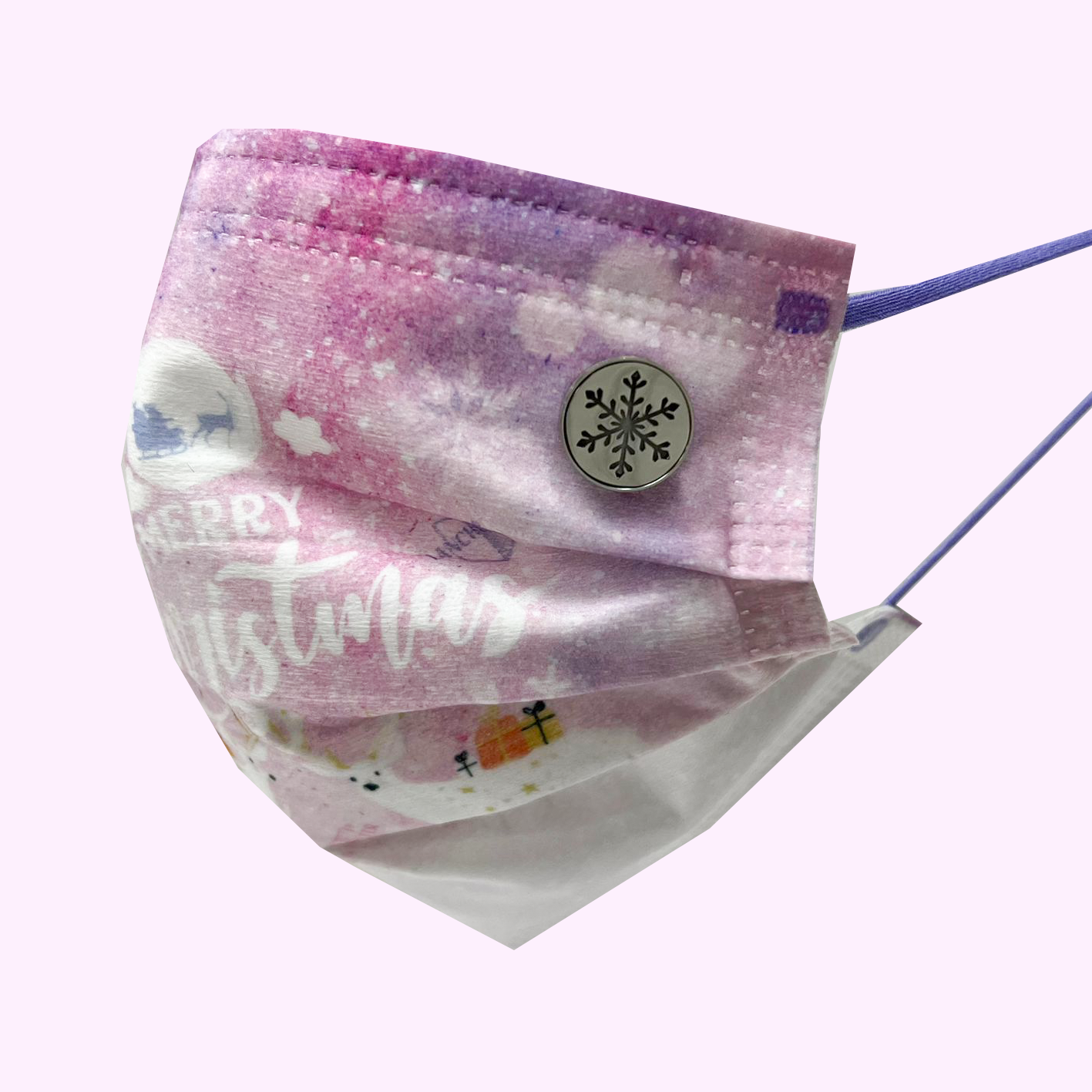 15mm 雪花 圖案香薰扣 香精油釦 精油飾物 口罩/衣領適用 磁石釦 口罩香薰夾 (銀色)(連12片顏色隨機的可重用棉片)(隨機送上口罩3片)