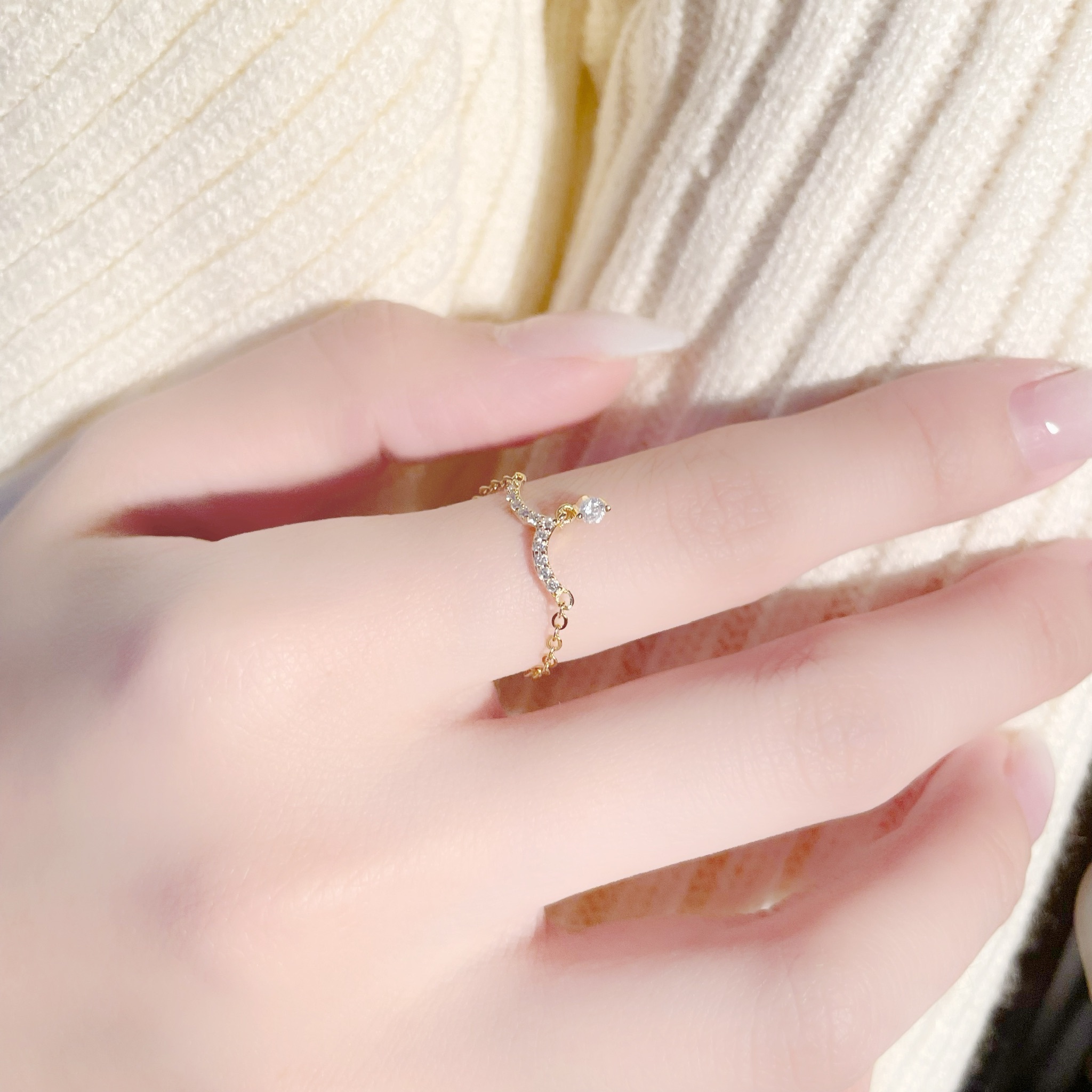 丨925純銀丨小水滴戒指鏈丨RI0059丨