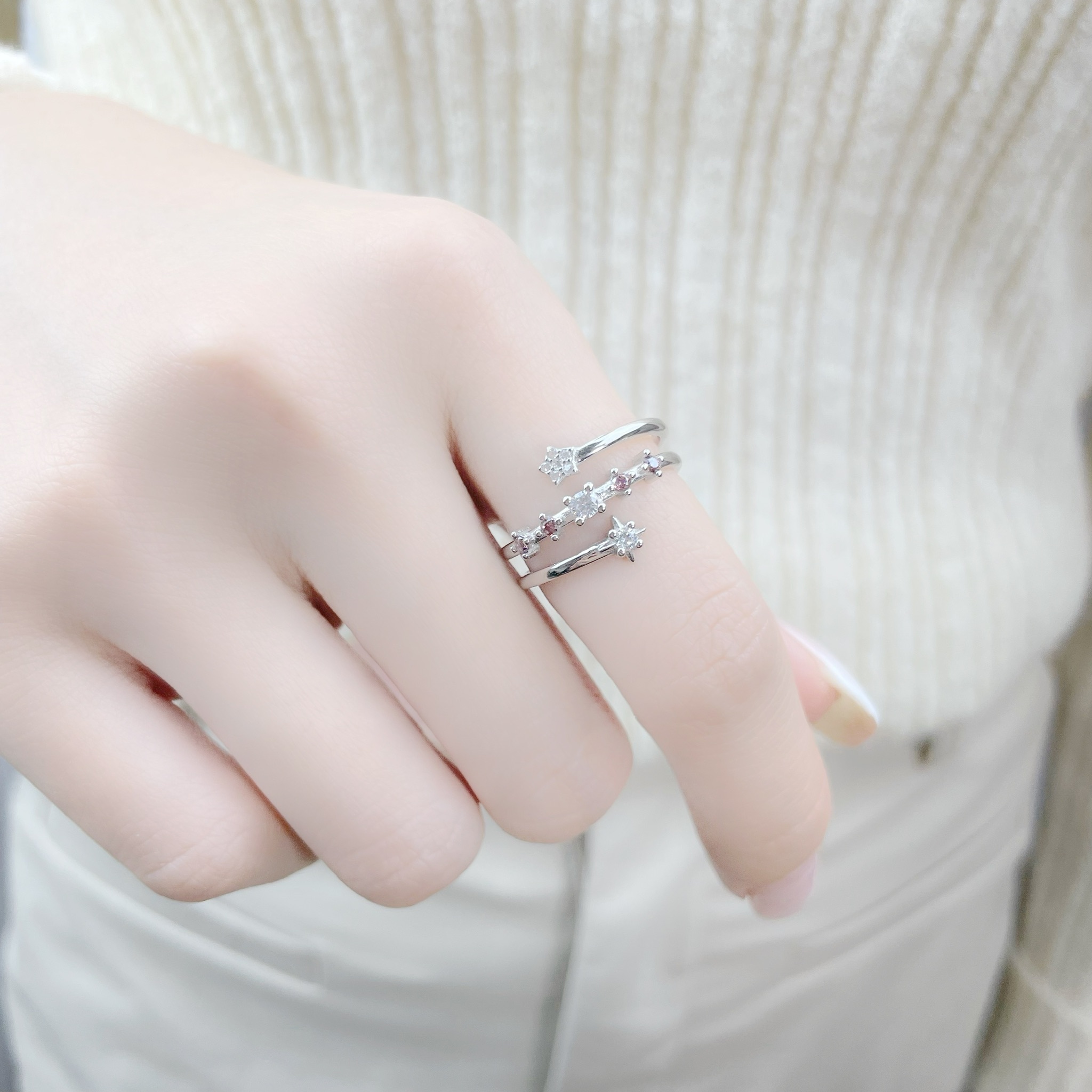 | 925純銀・ 白金 | 星星三重奏戒指  | RI0467 |