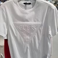 [S] GUESS MEN'S MODIFIED TRIANGLE EMBOSS SHORT SLEEVE TEE,WHITE, MM2K8406-WHT [FINAL SALE] (SGU267)