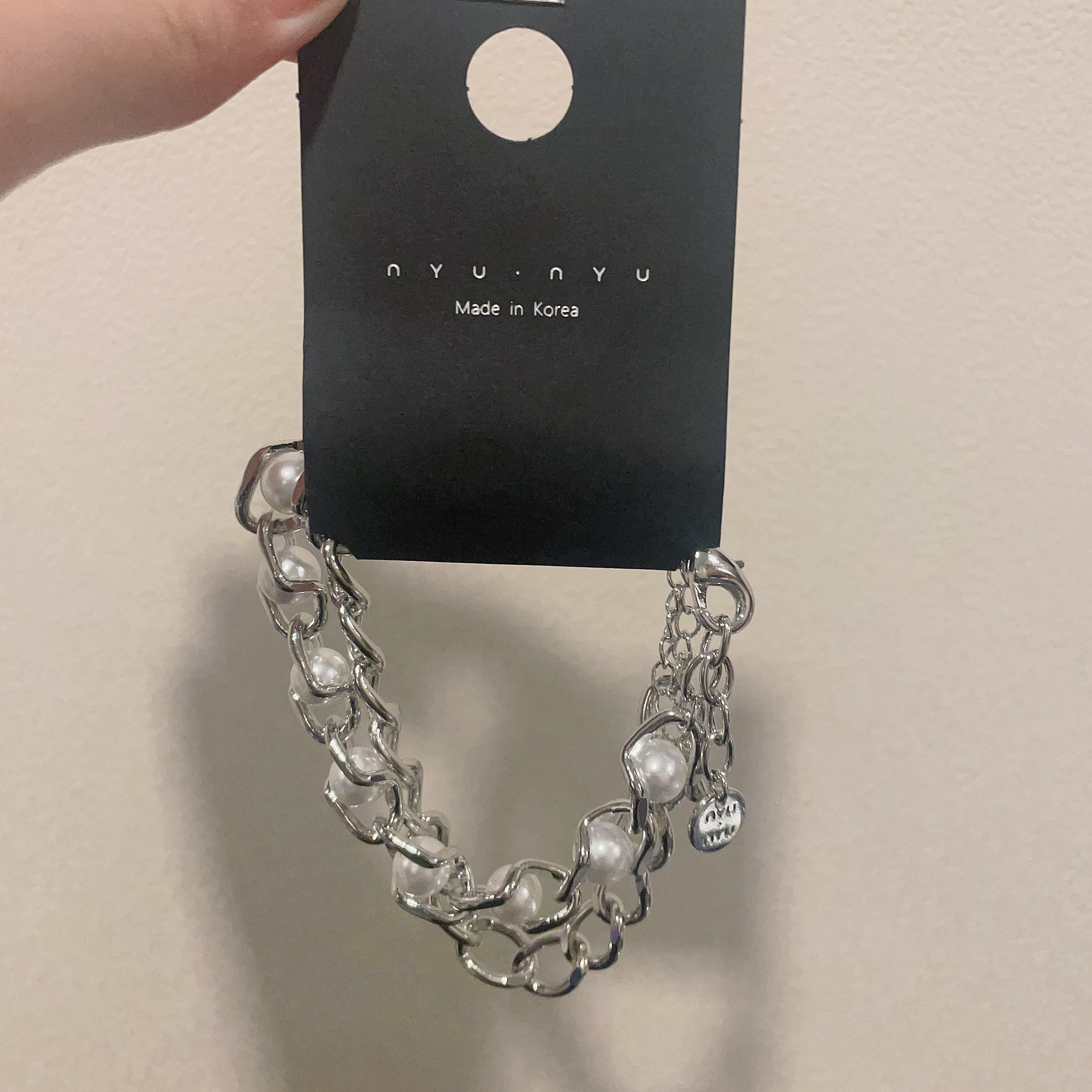 NY155 銀色鏈+銀色珍珠手鏈
