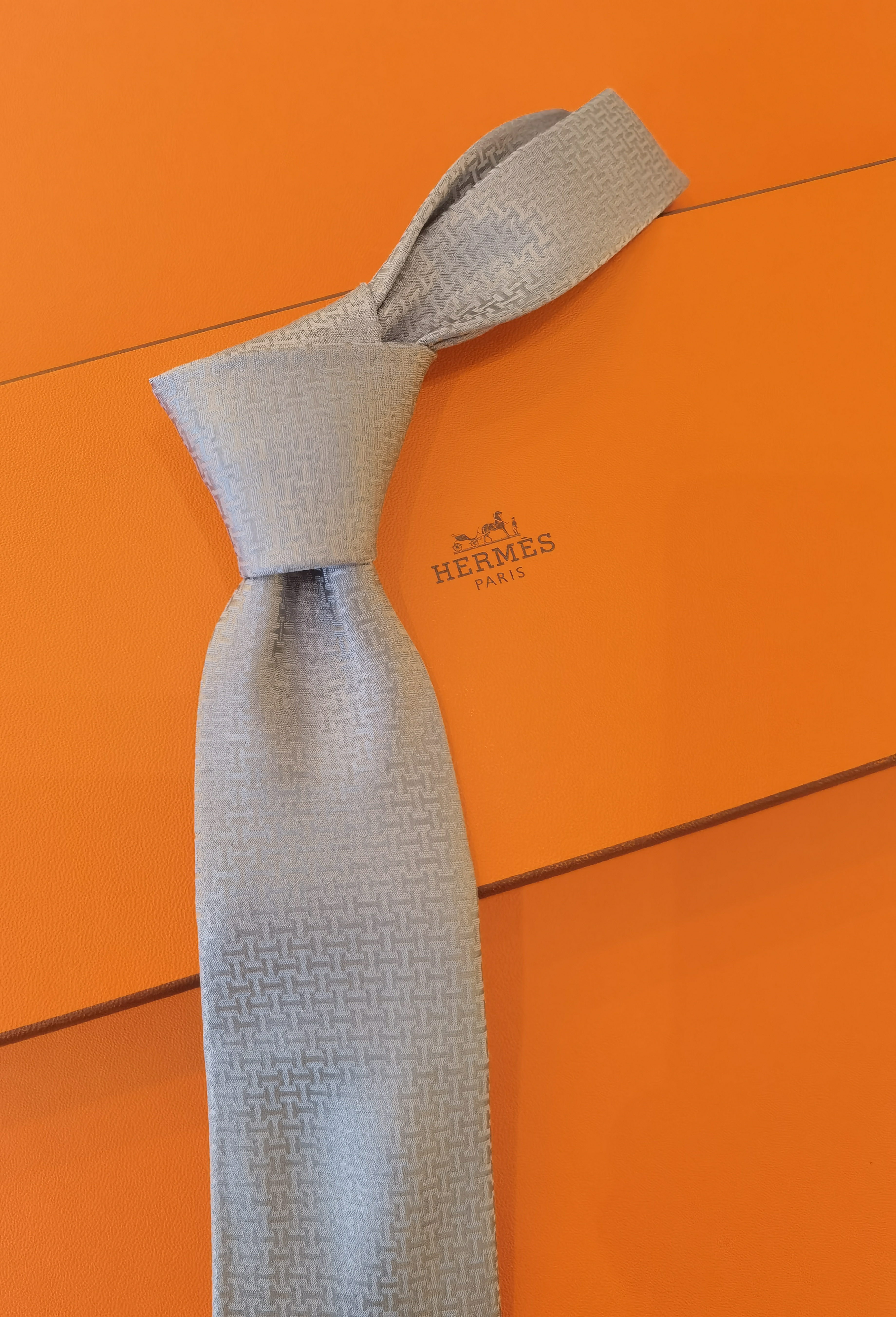 Hermes Faconnee Upside Down/Gris/100% Silk Men's Neck T Hermes Faconnee Upside Down/Gris/100% Silk Men's Neck T