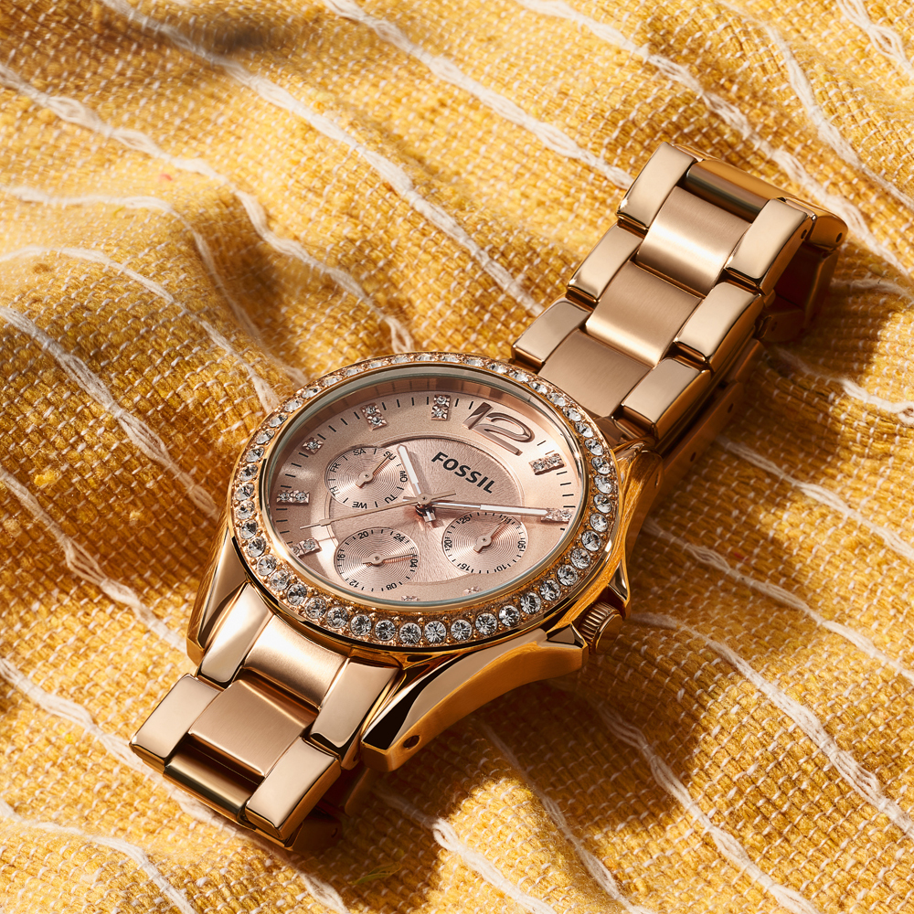 fossil-Riley Multifunction Rose-Tone Stainless Steel Watch