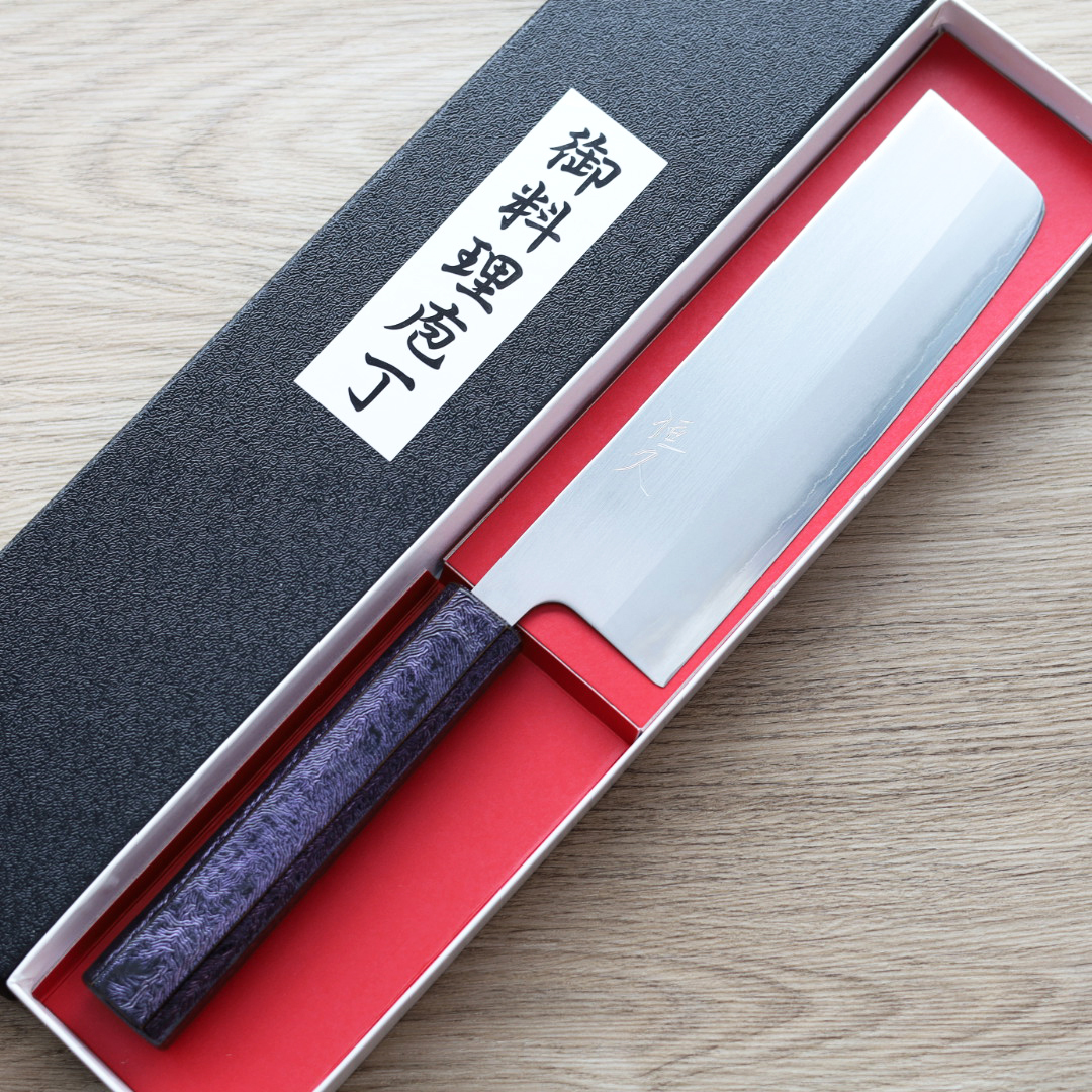 恆久 菜切 165mm 白紙鋼 樫紫柄