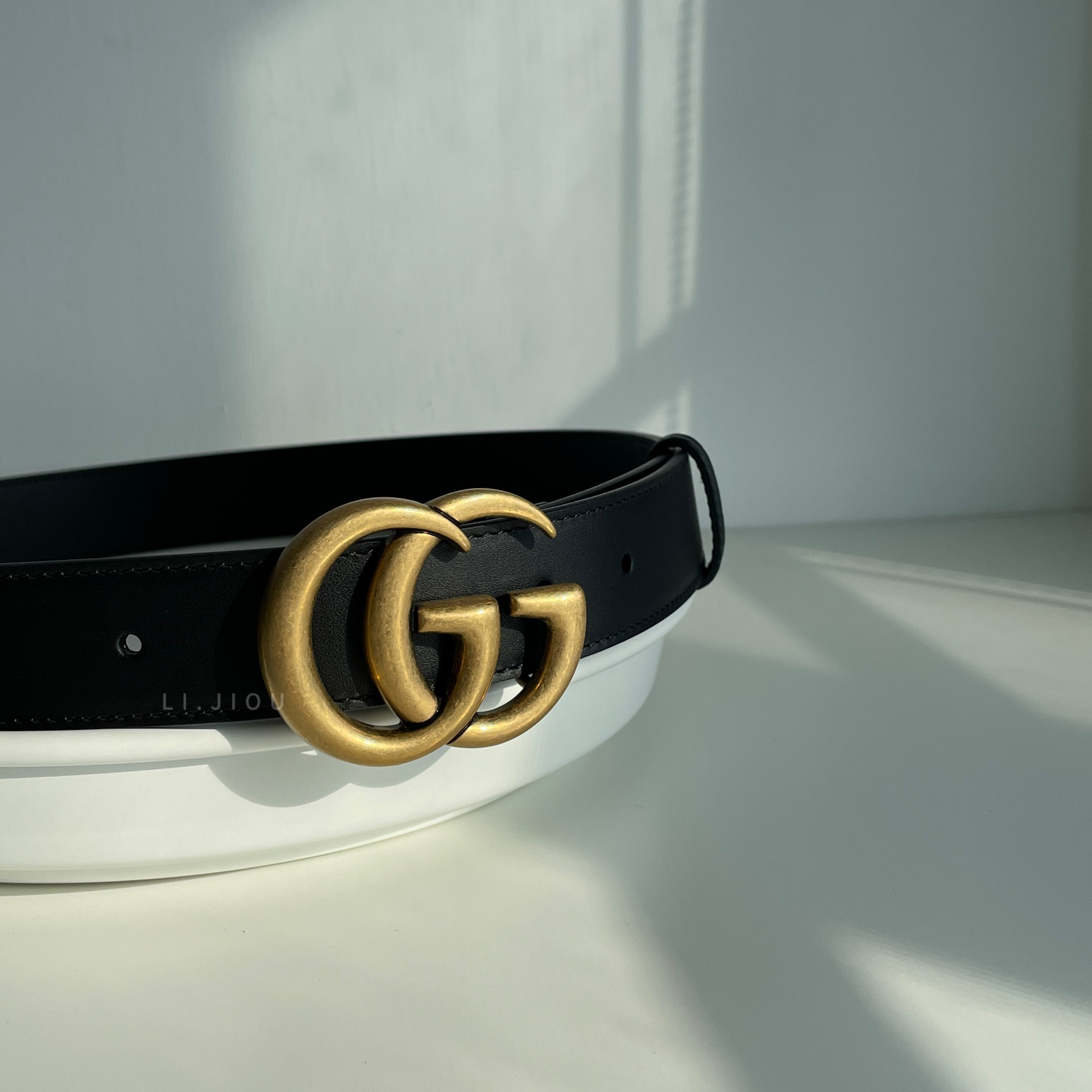 Gucci 復古雙G金屬釦皮帶 3cm
