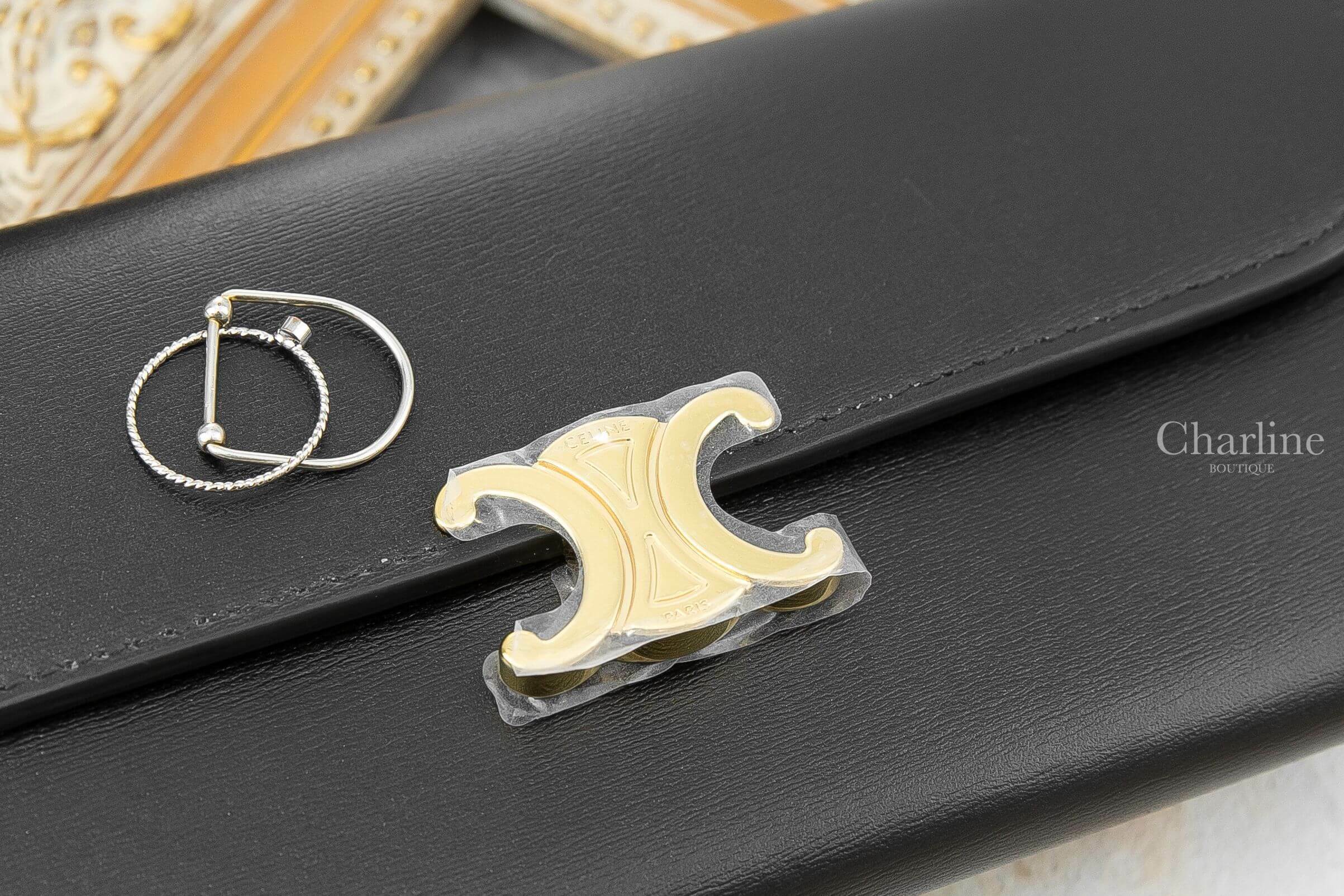 Celine Large Triomphe Wallet In Shiny Calfskin 黑色小牛皮凱旋門金釦長夾