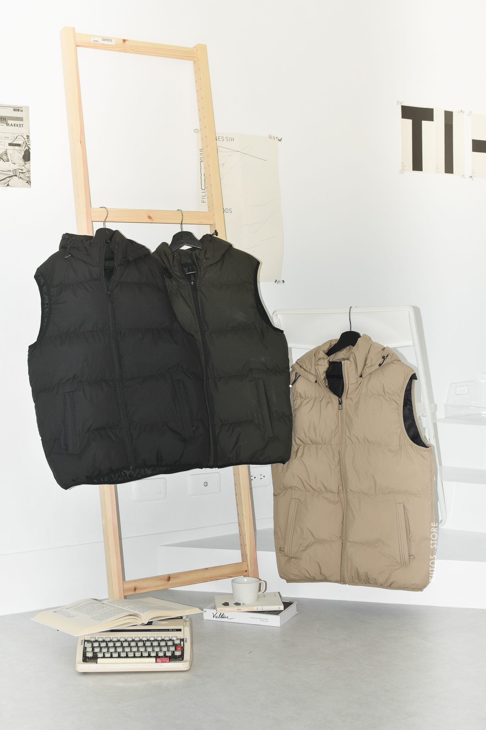 工裝街頭羽絨背心 黑 軍綠 卡其