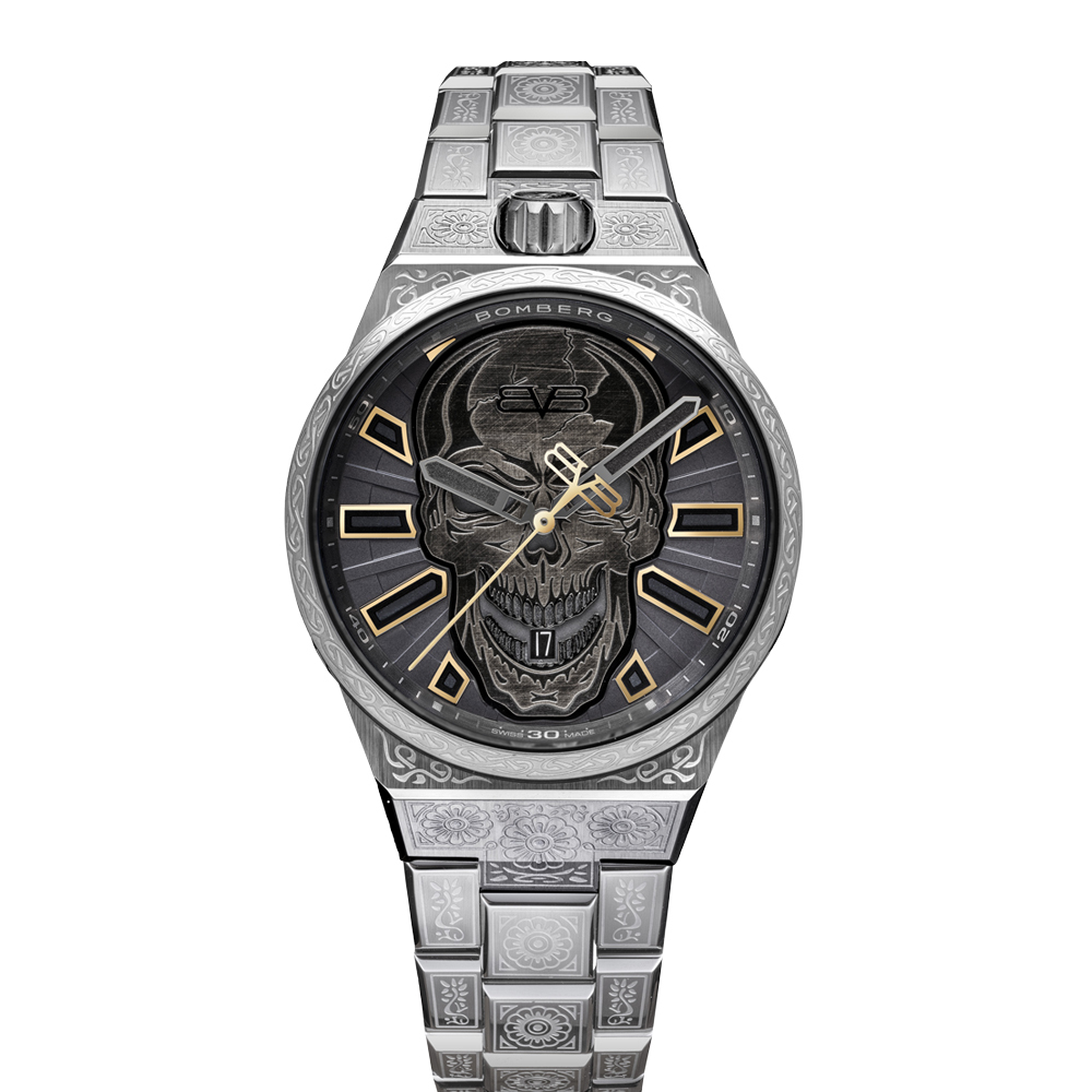 Bolt-68 NEO系列 銀色刺青骷髏機械腕錶