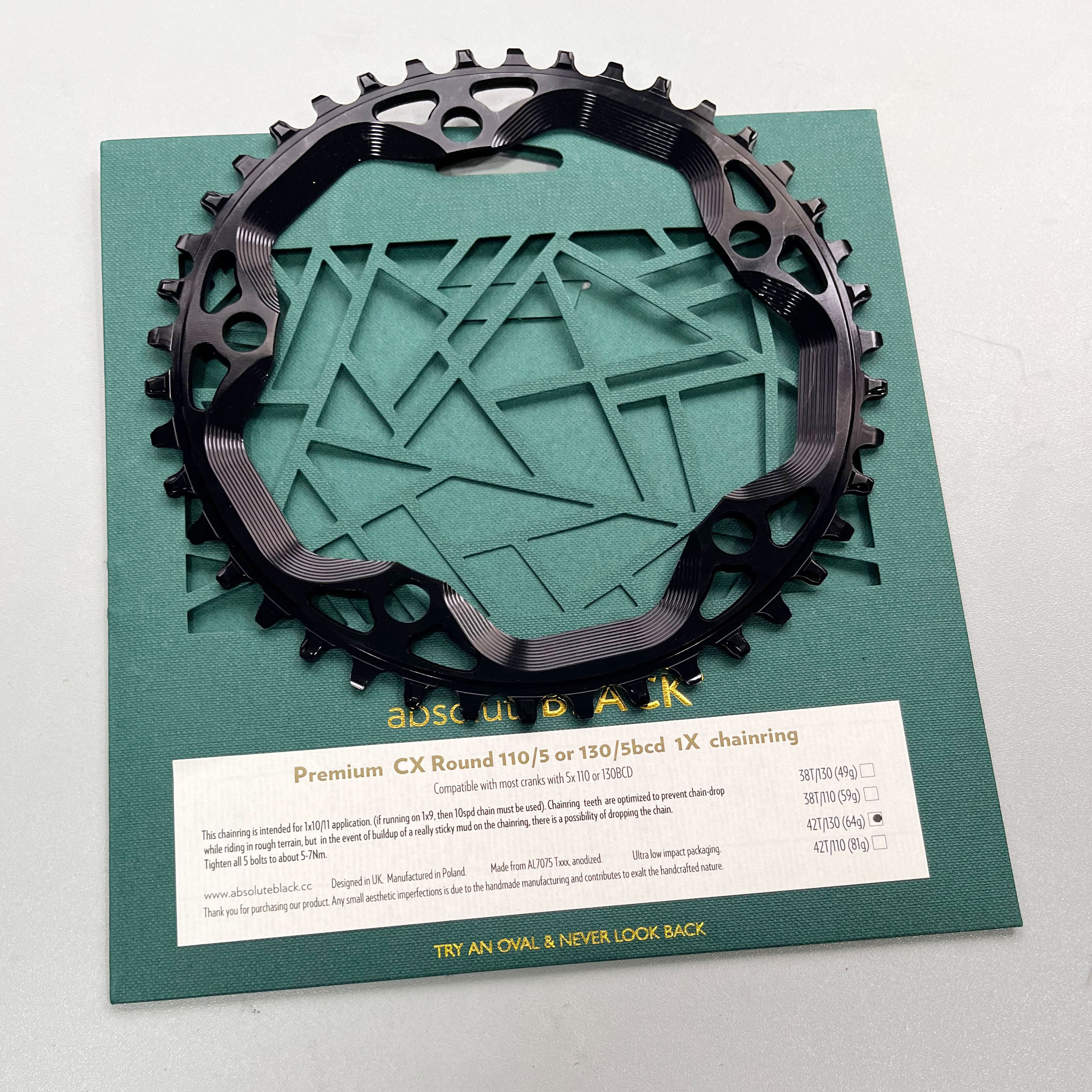 AbsoluteBlack CX Round 1X BCD110/130 chainring (For Cyclocross)